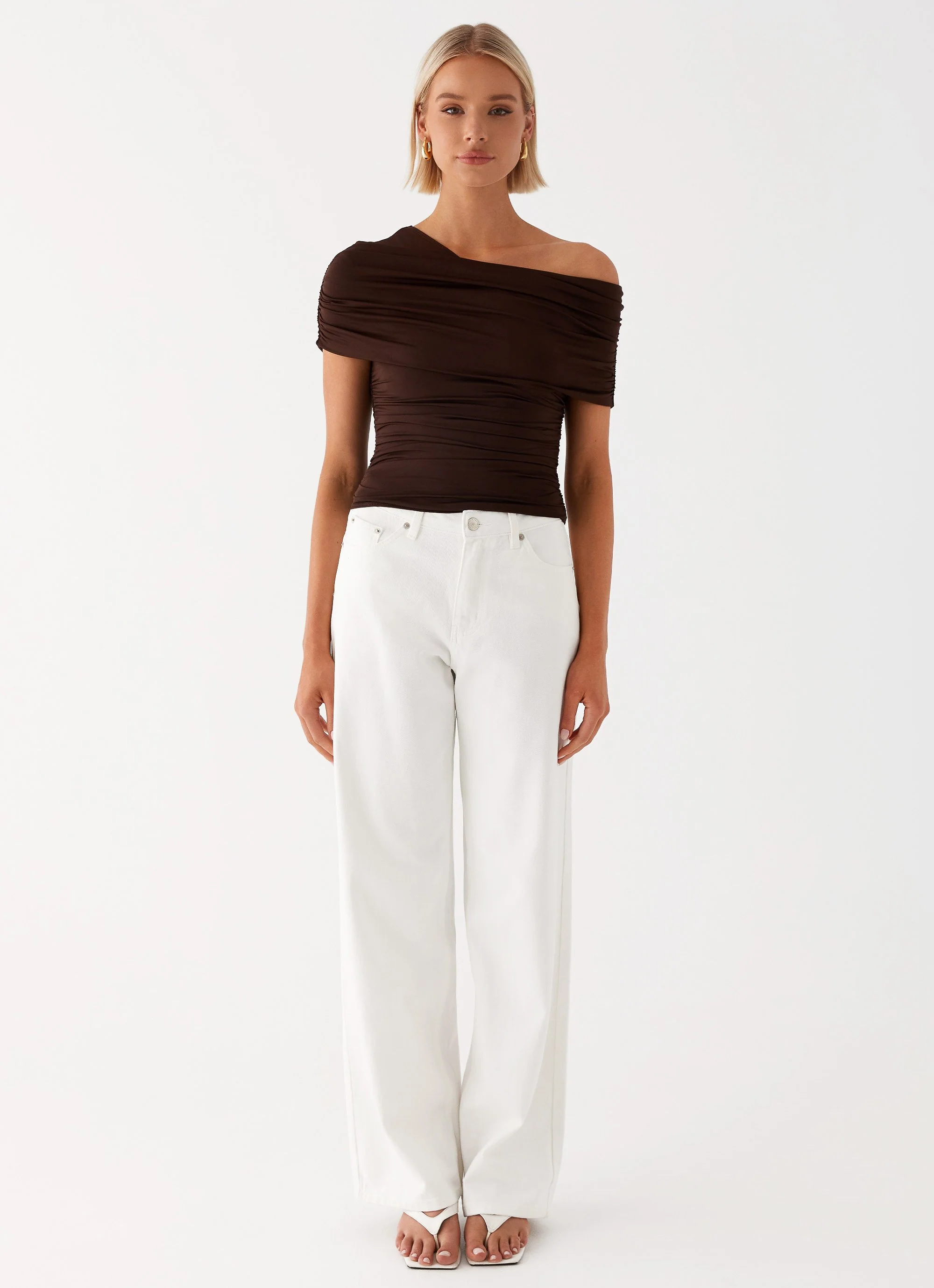 Gabbie Off Shoulder Top - Chocolate - Image 2