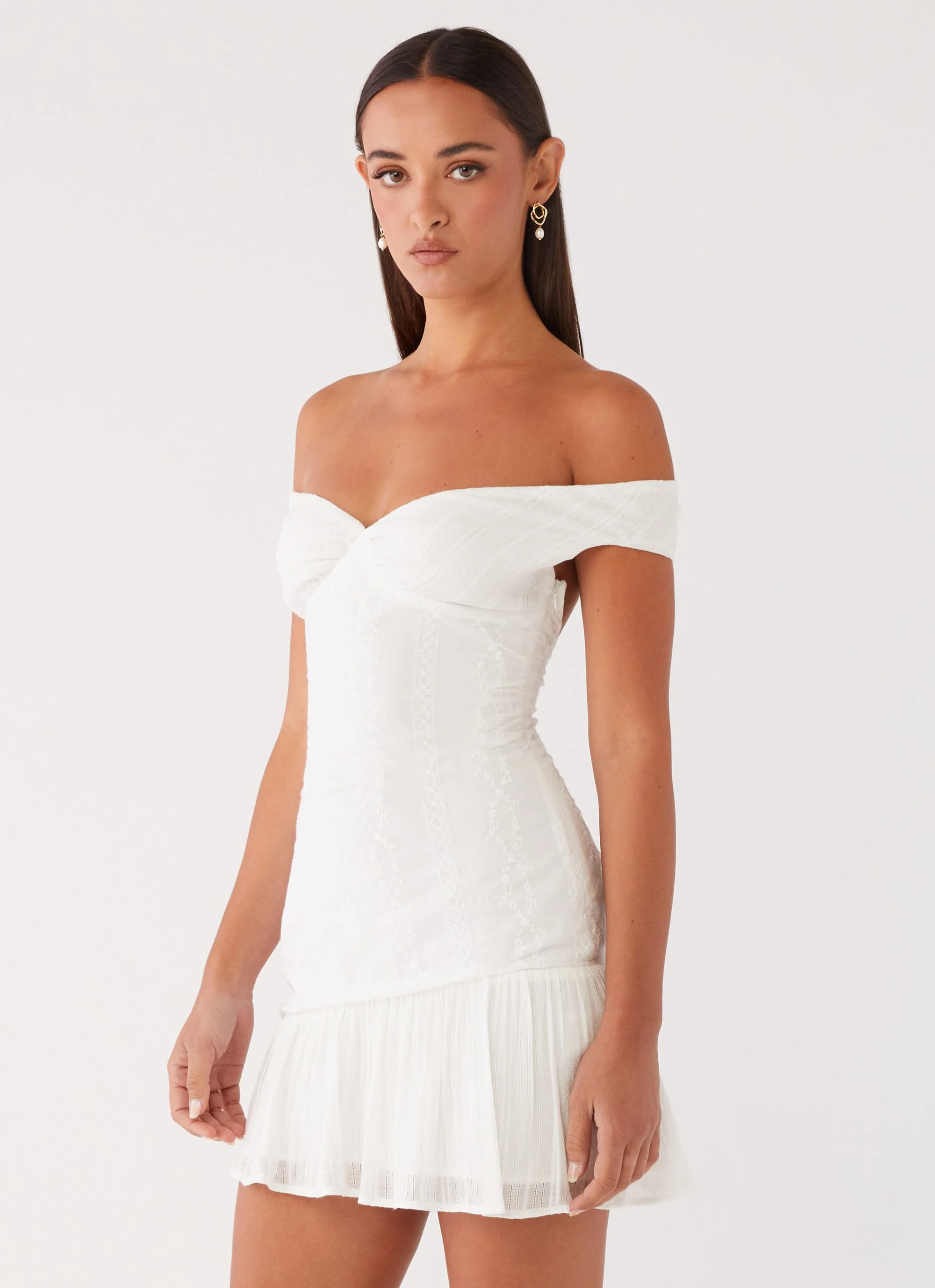 Gabby Ruffle Hem Mini Dress - Ivory - Image 4