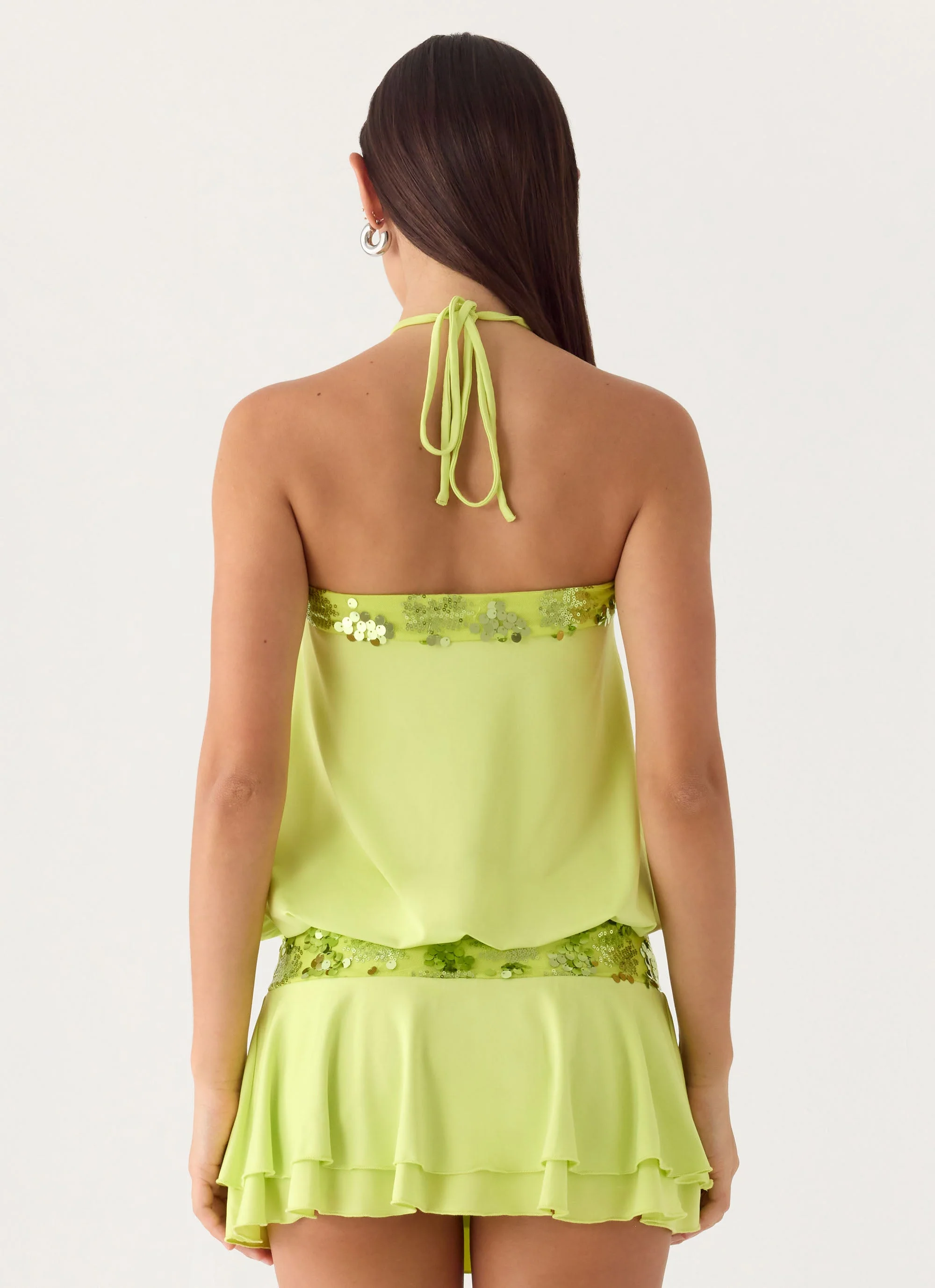 Gala Sequin Mini Dress - Lime - Image 3
