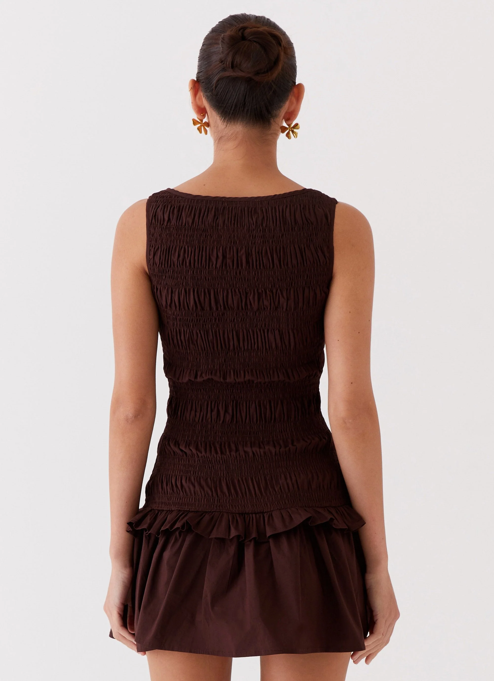 Garden Kisses Shirred Mini Dress - Chocolate - Image 5