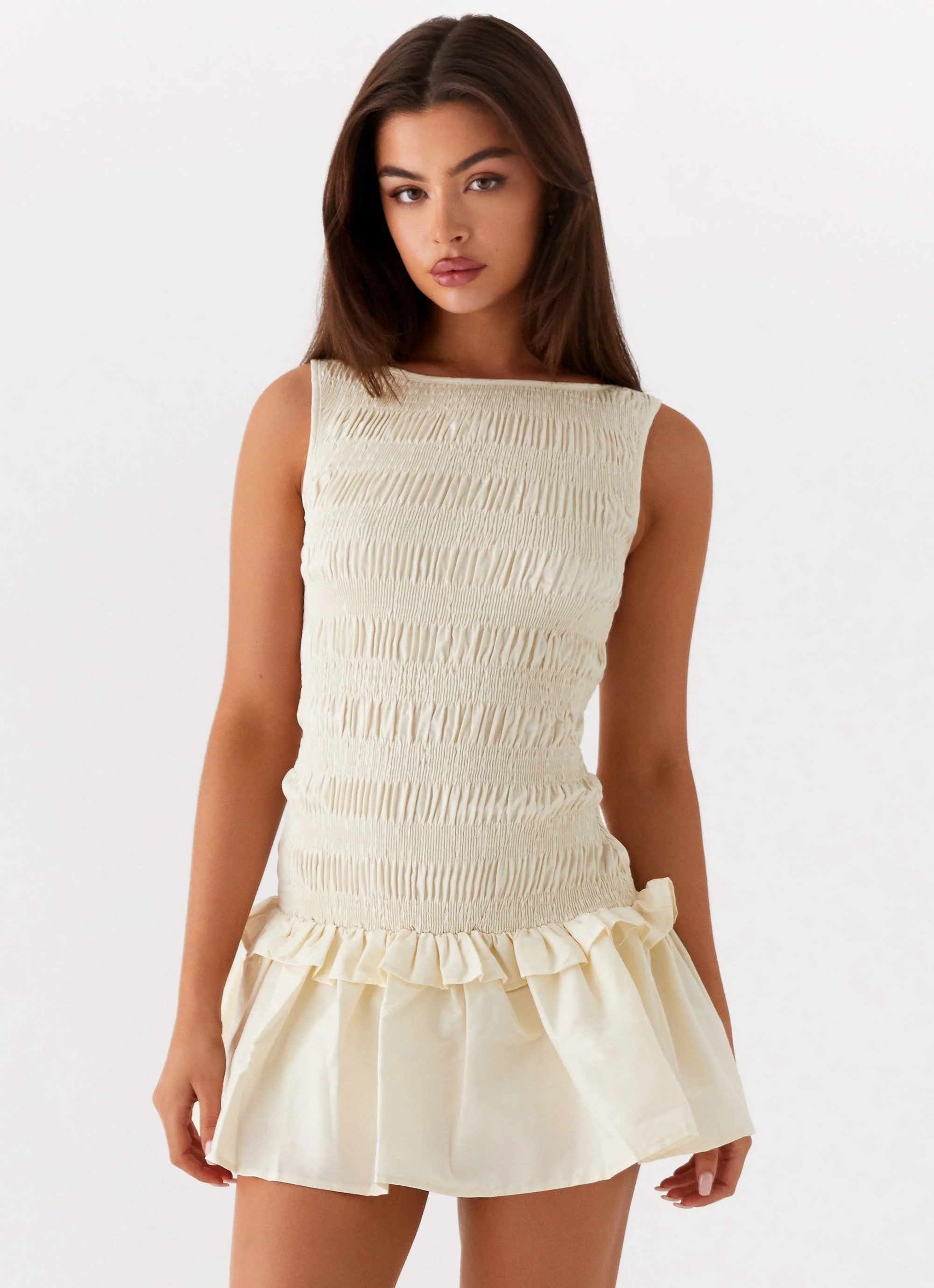 Garden Kisses Shirred Mini Dress - Ivory - Image 6