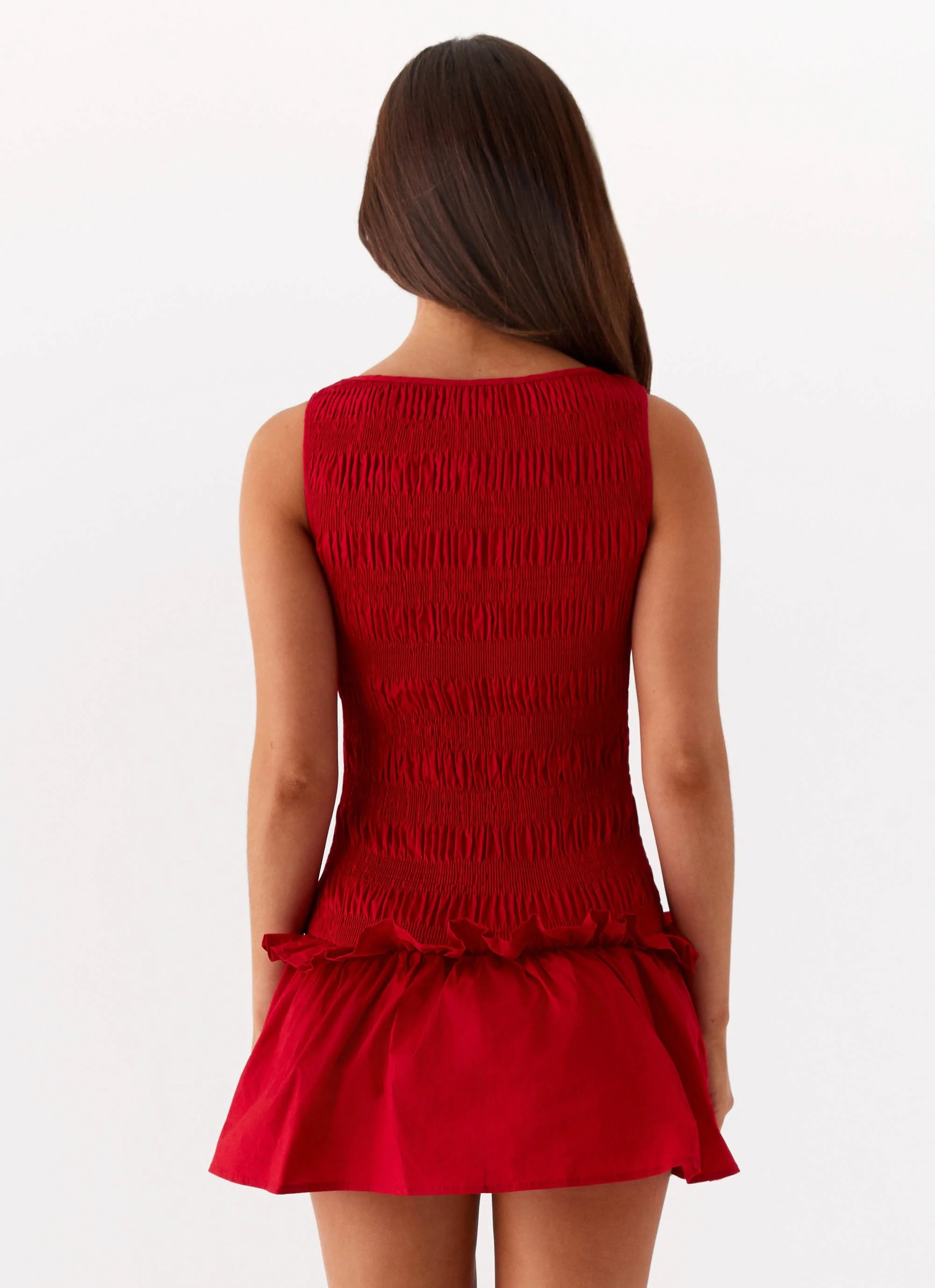 Garden Kisses Shirred Mini Dress - Red - Image 4