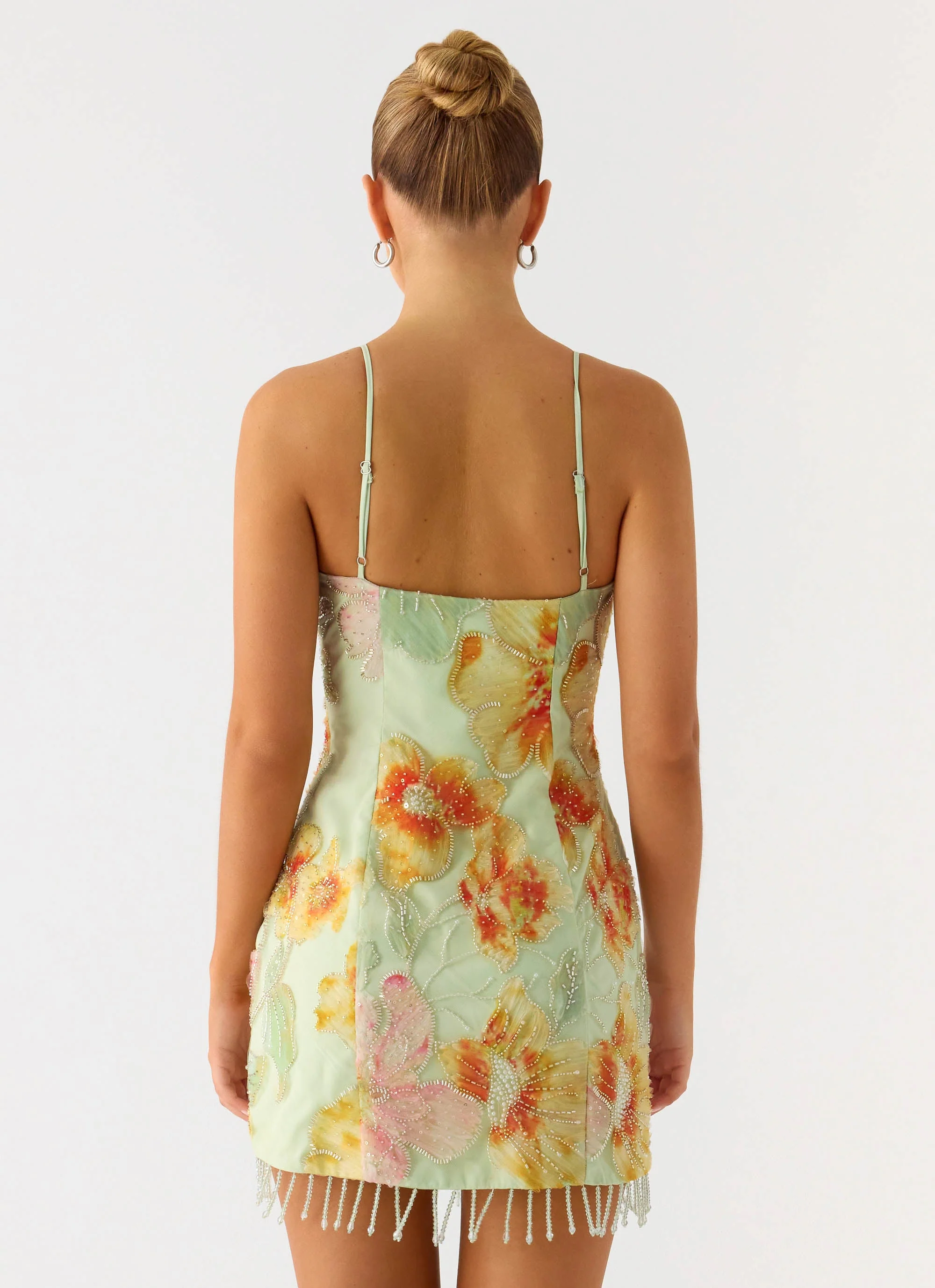 Gatiana Beaded Sequin Mini Dress - Green Floral Beaded - Image 5