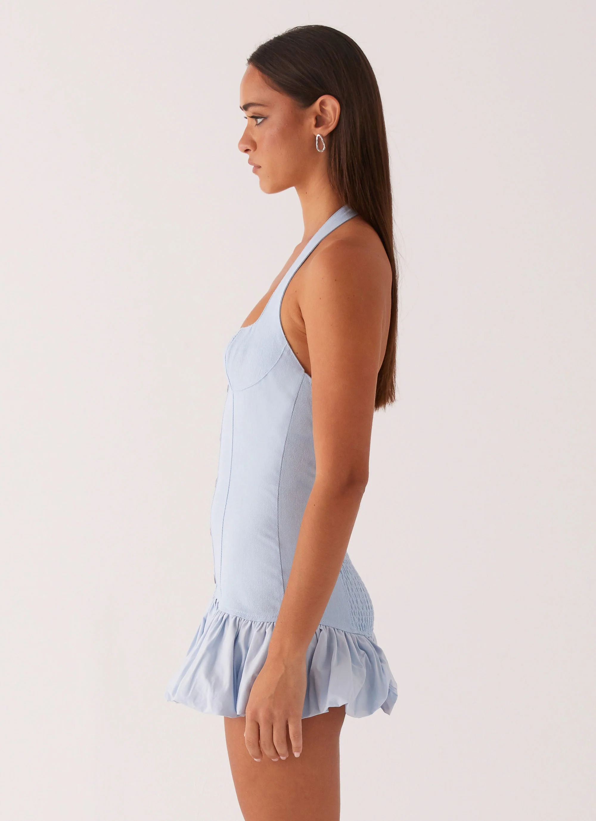 Georgina Denim Mini Dress - Light Blue - Image 4