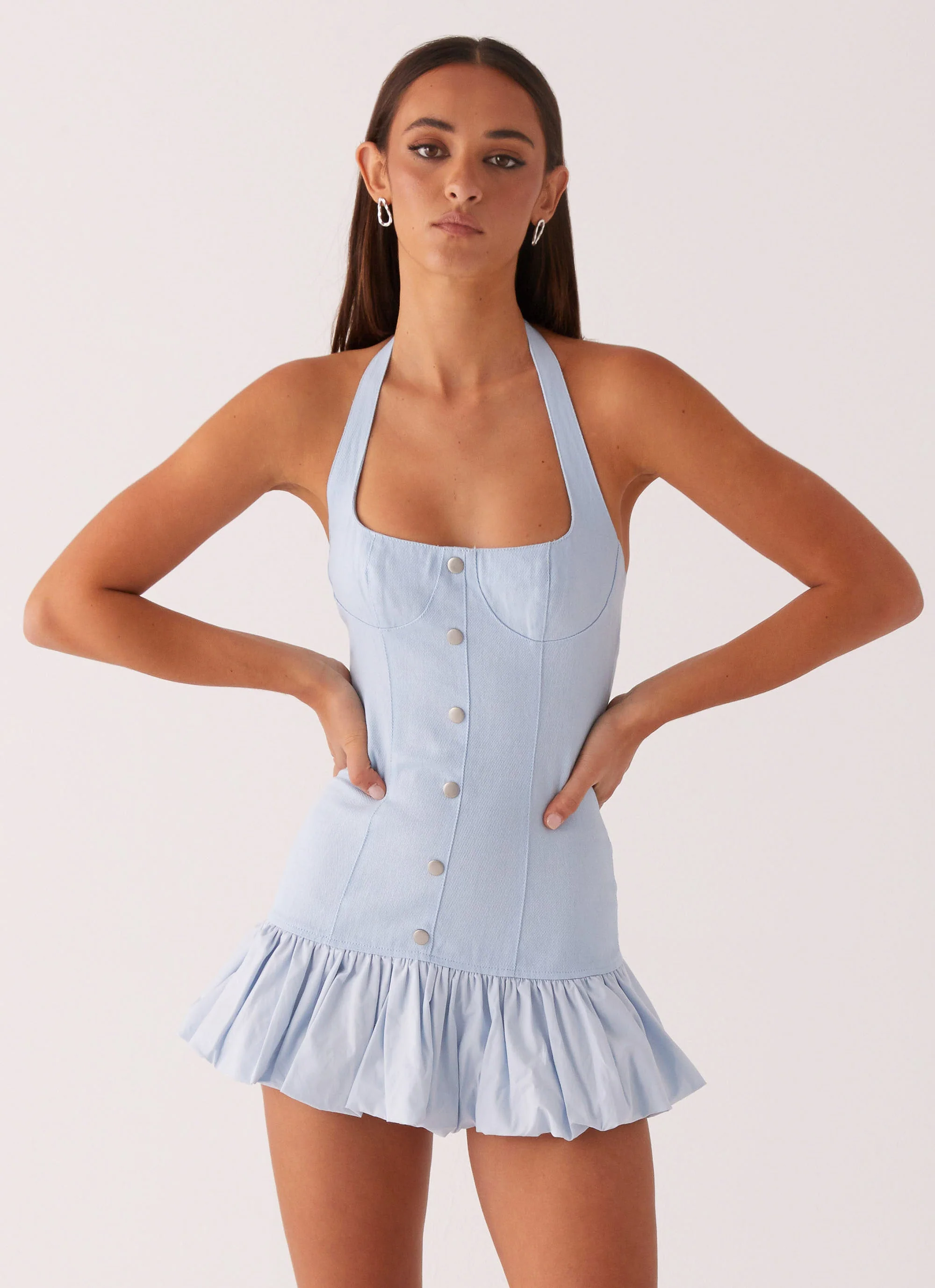 Georgina Denim Mini Dress - Light Blue - Image 5