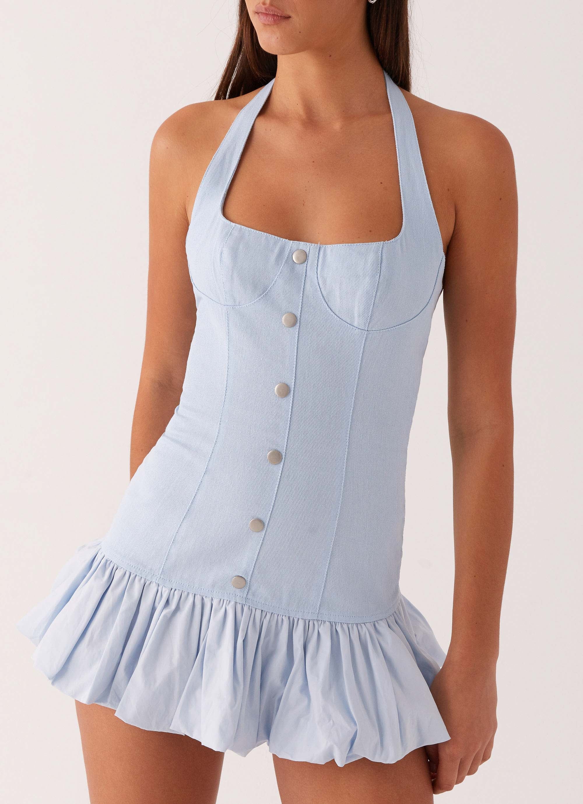 Georgina Denim Mini Dress - Light Blue - Image 6