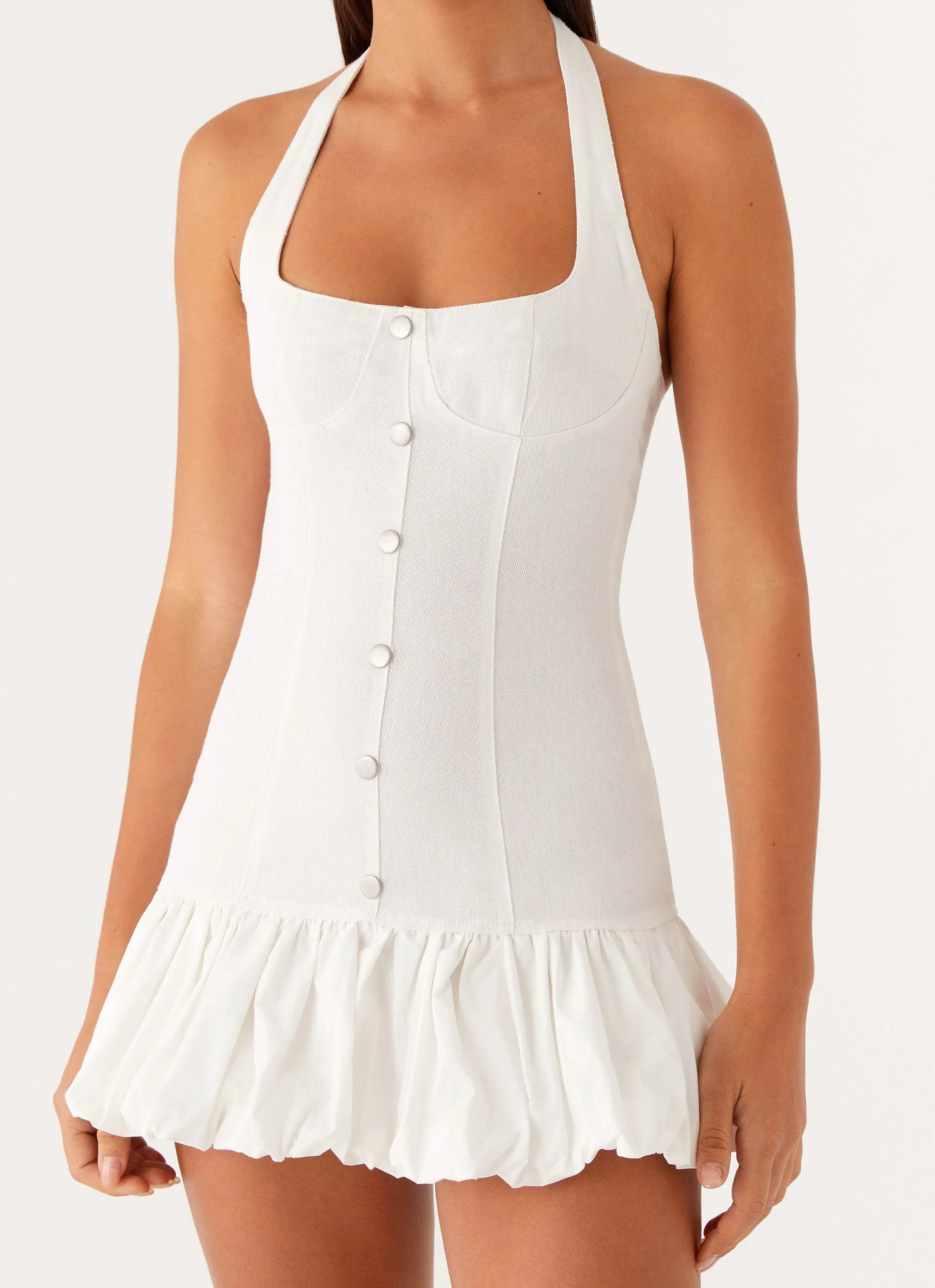Georgina Denim Mini Dress - White - Image 5
