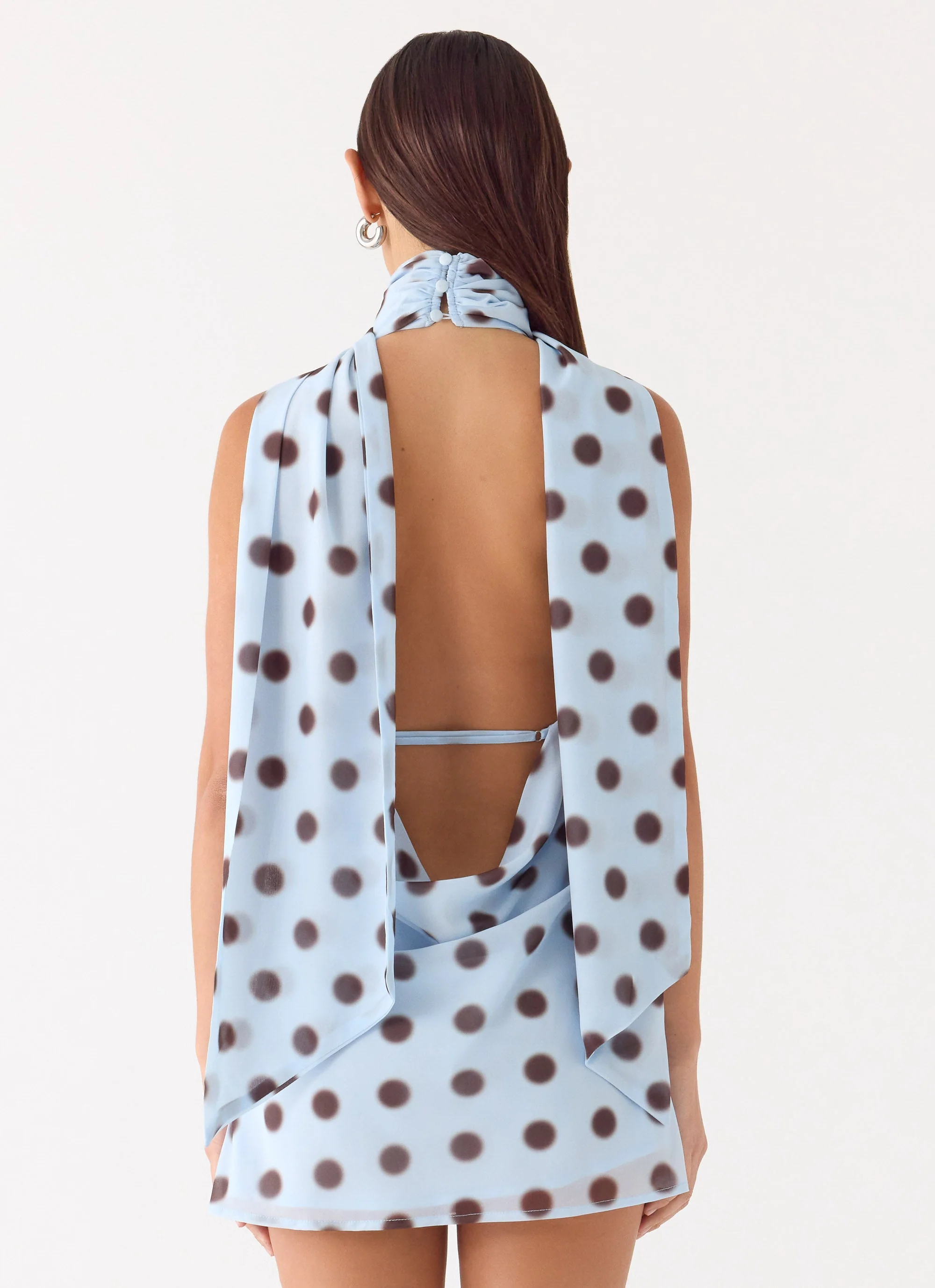 Get Me Halter Mini Dress - Blue Mocha Dot - Image 4