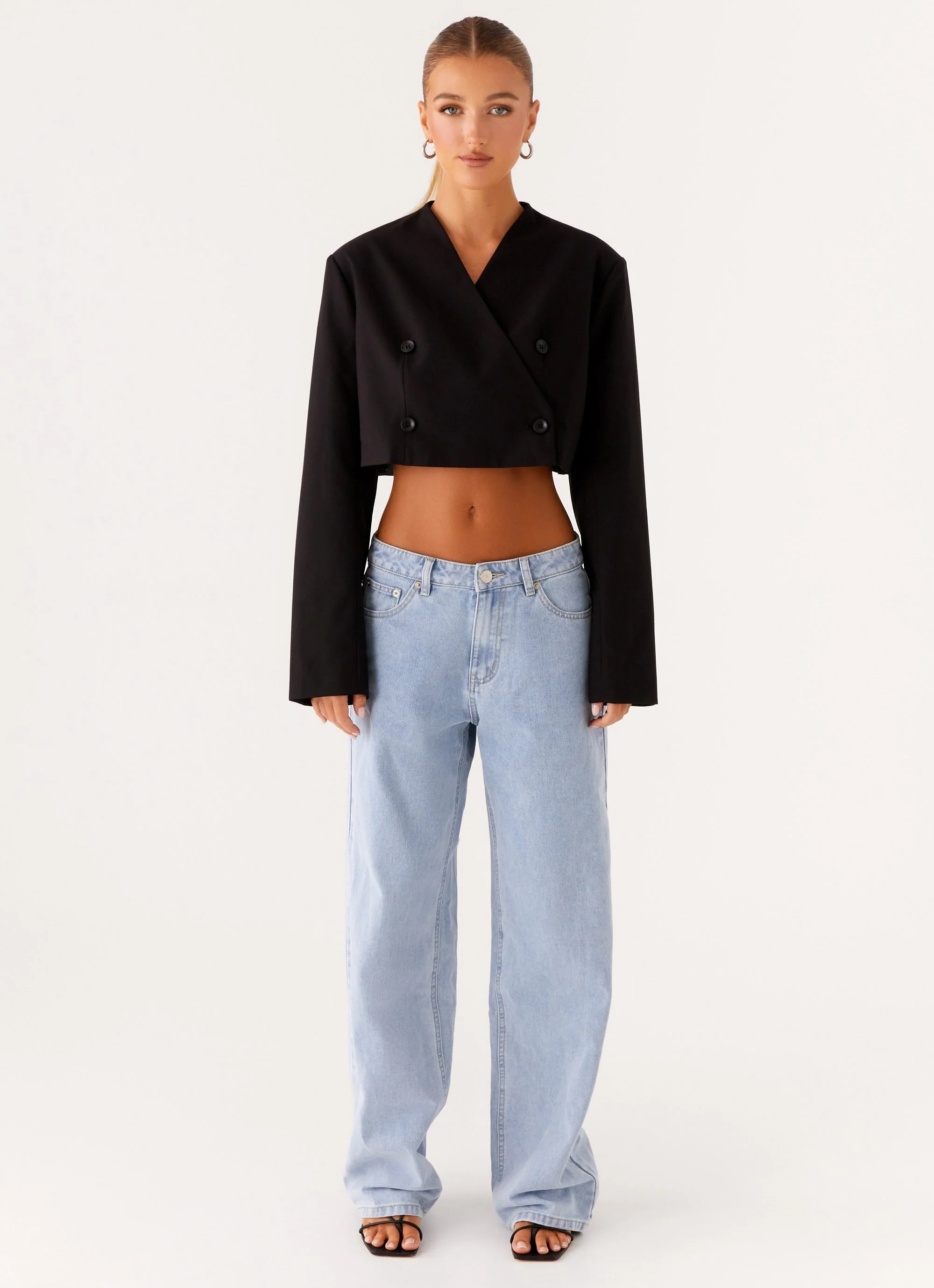 Giana Cropped Blazer - Black - Image 2