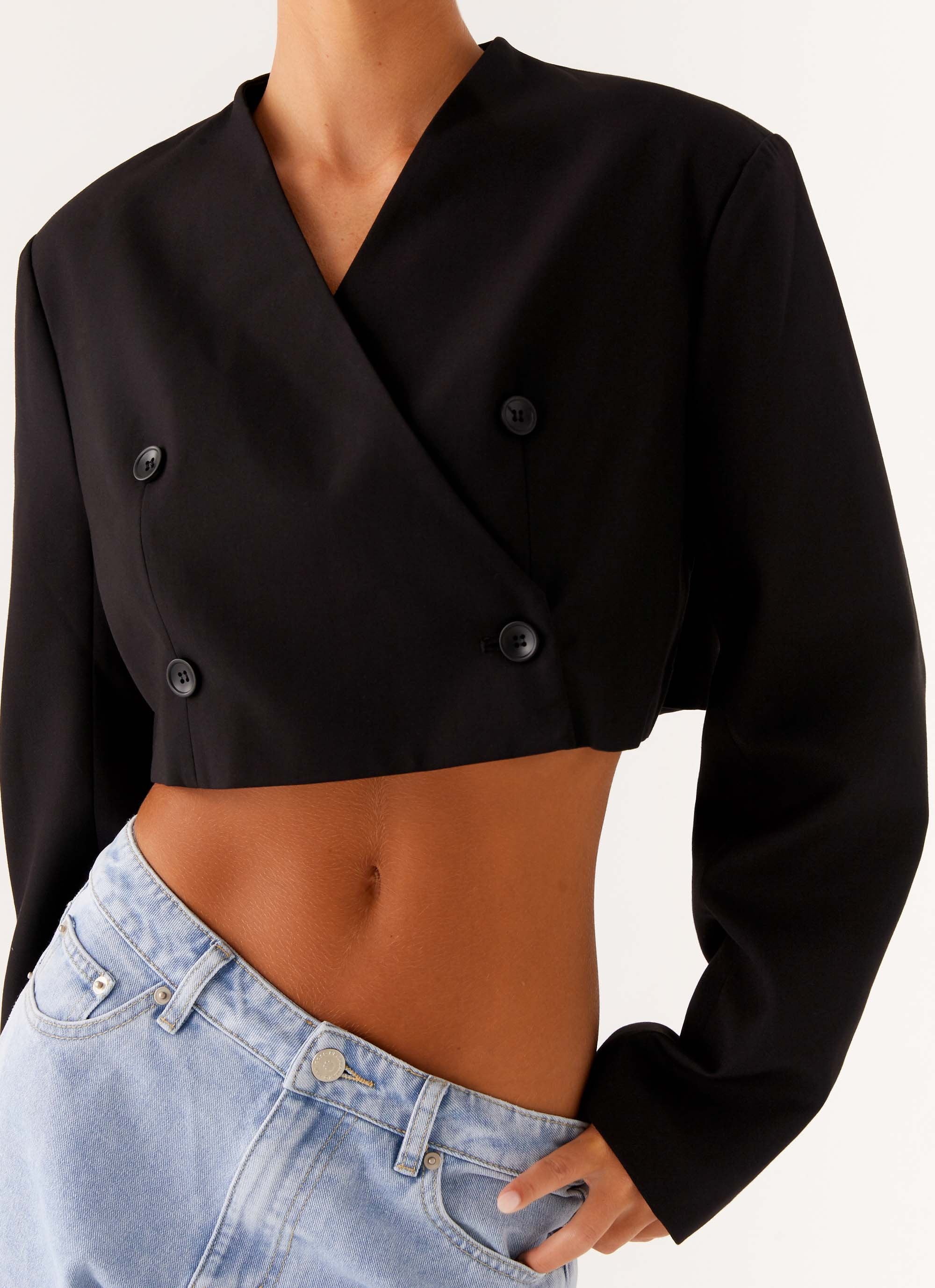 Giana Cropped Blazer - Black - Image 6