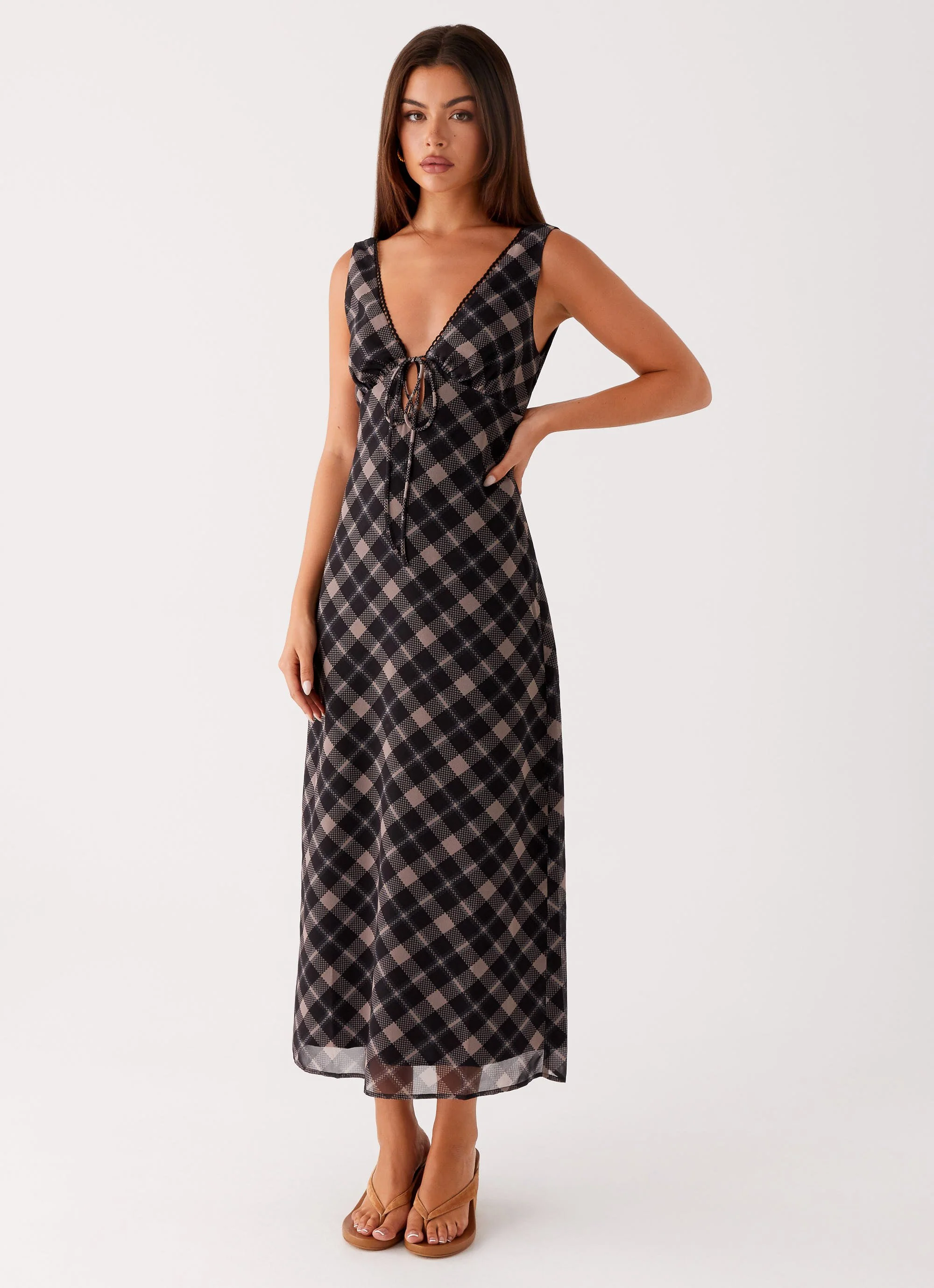 Gianna Midi Dress - Taupe Check - Image 5