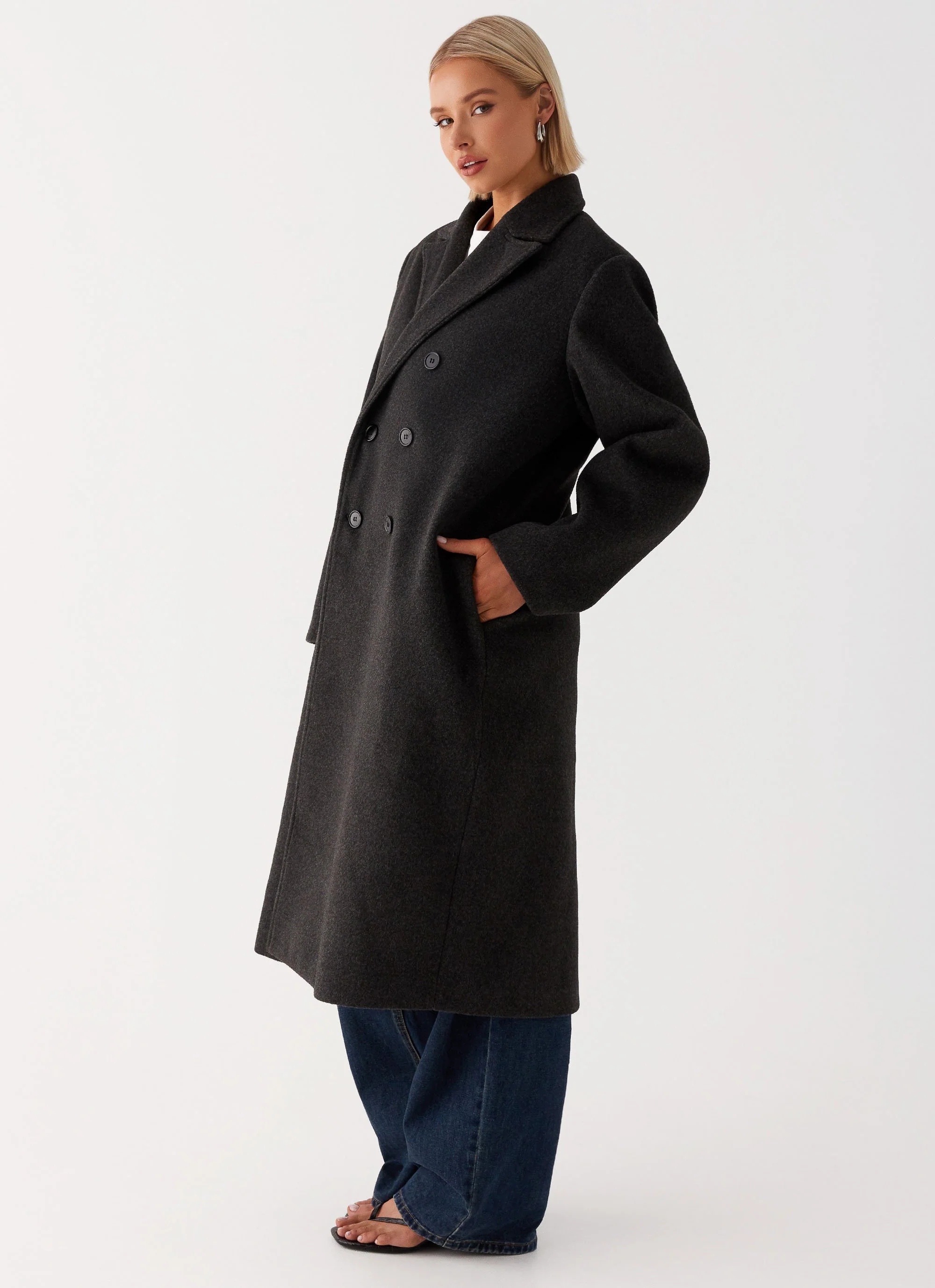 Gianni Double Breast Coat - Charcoal - Image 3