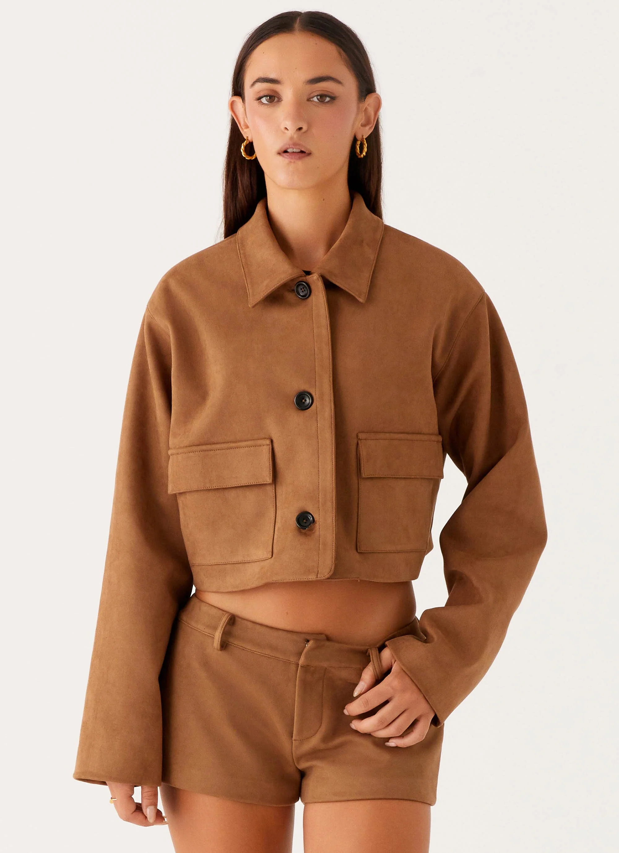 Gio Crop Jacket - Brown - Image 7