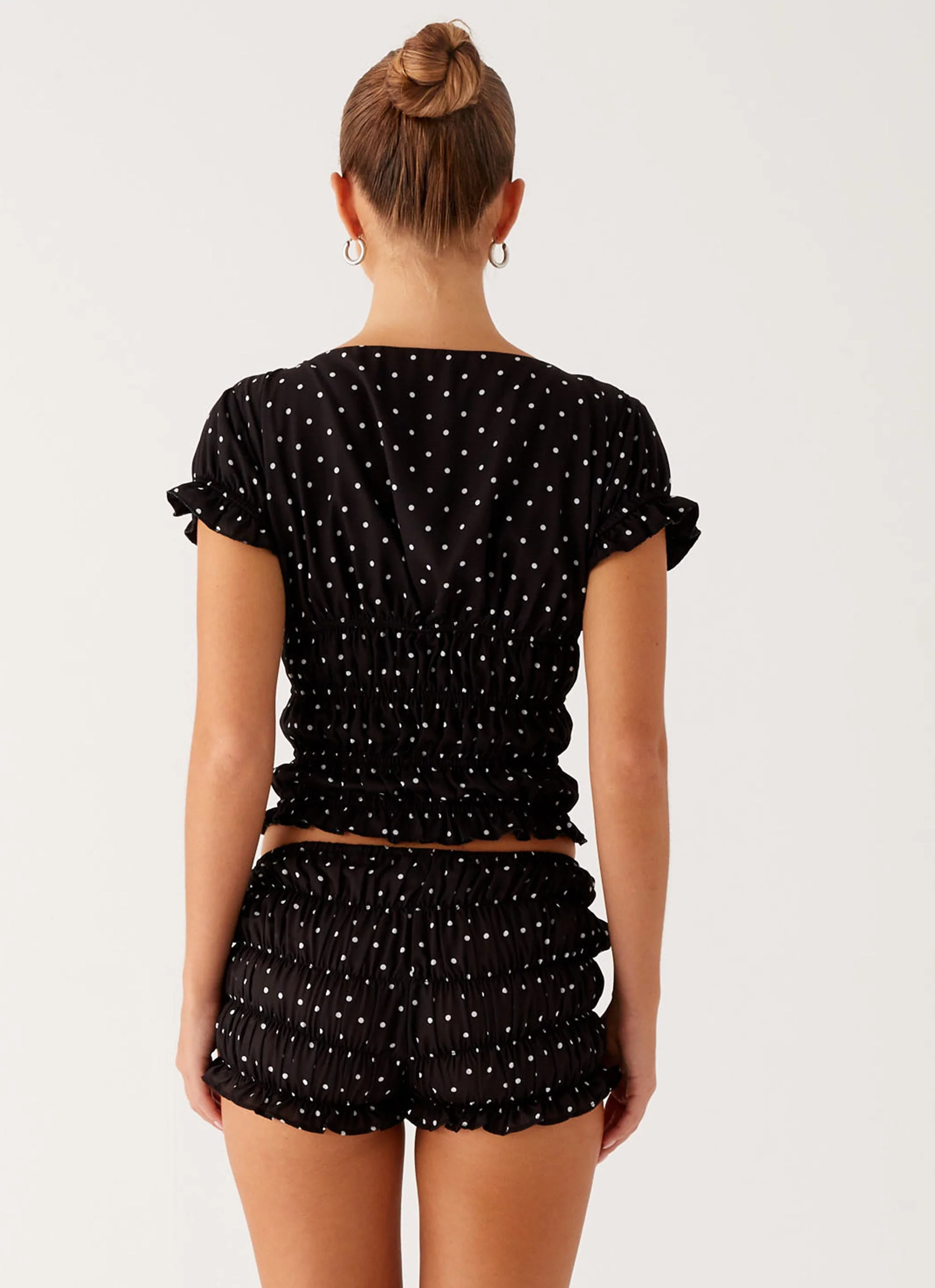 Girls Like Us Ruched Mini Shorts - Black Polka Dot - Image 4