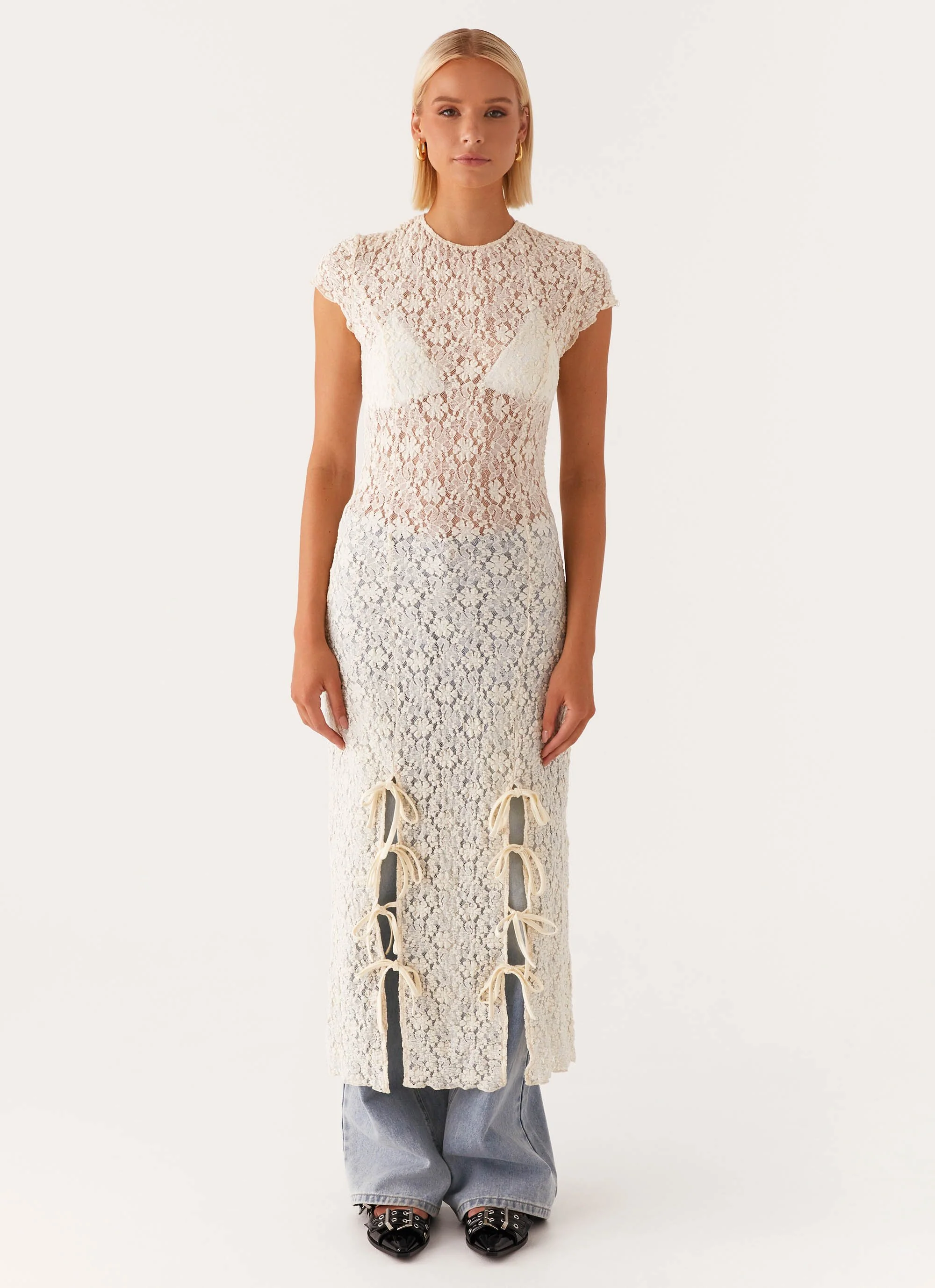 Gisele Lace Midi Dress - Ivory - Image 2