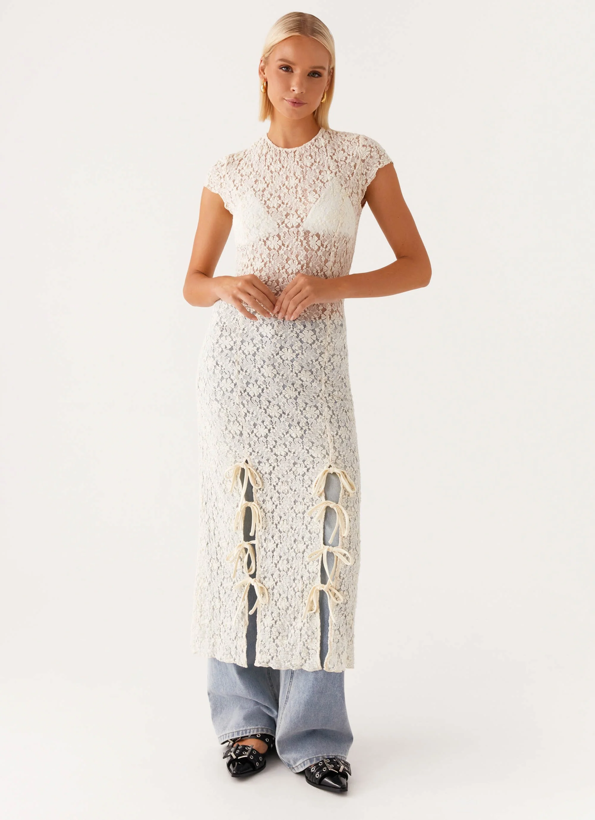 Gisele Lace Midi Dress - Ivory - Image 5