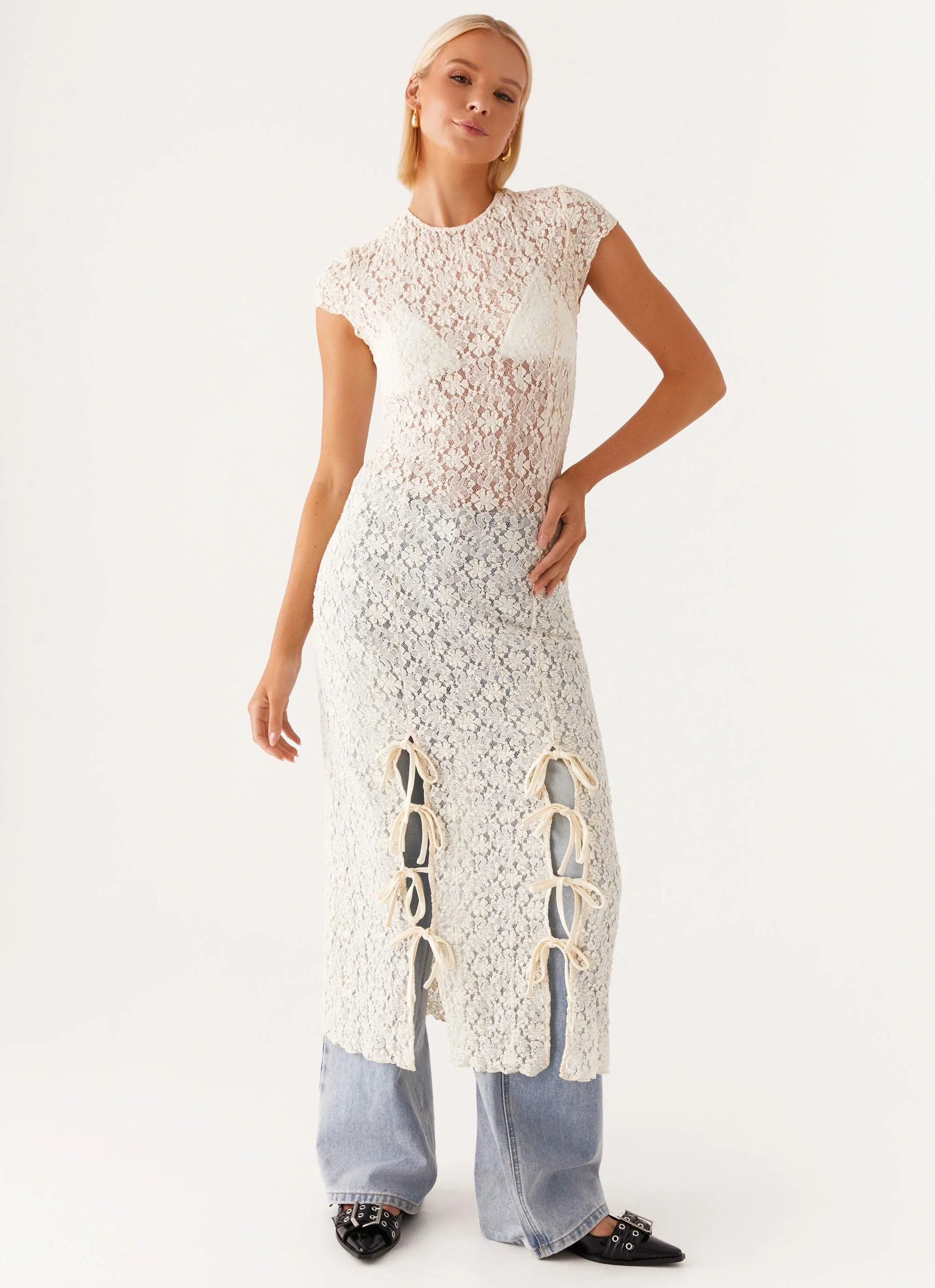 Gisele Lace Midi Dress - Ivory - Image 6
