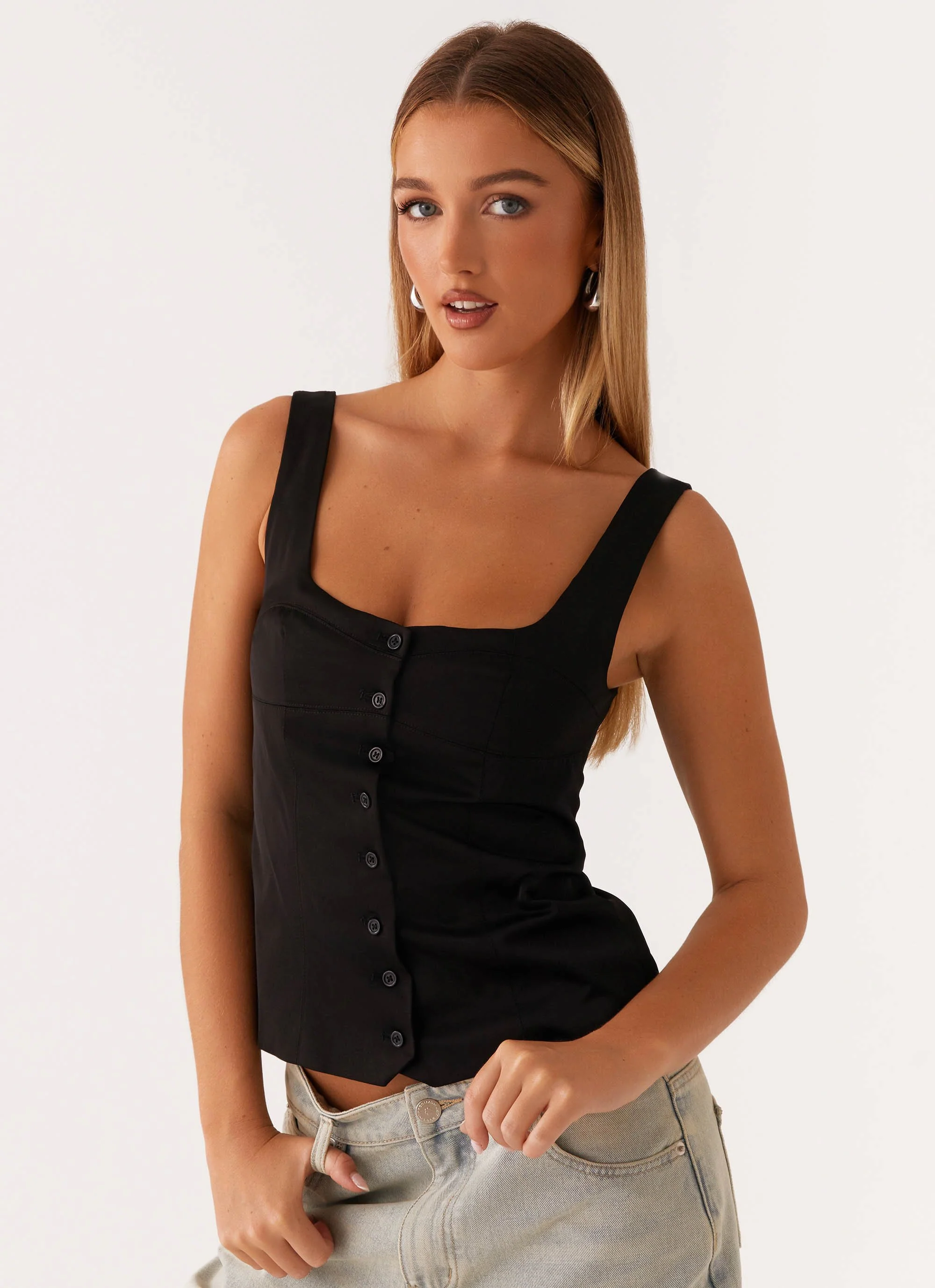 Golden Skies Bustier Panel Top - Black - Image 5