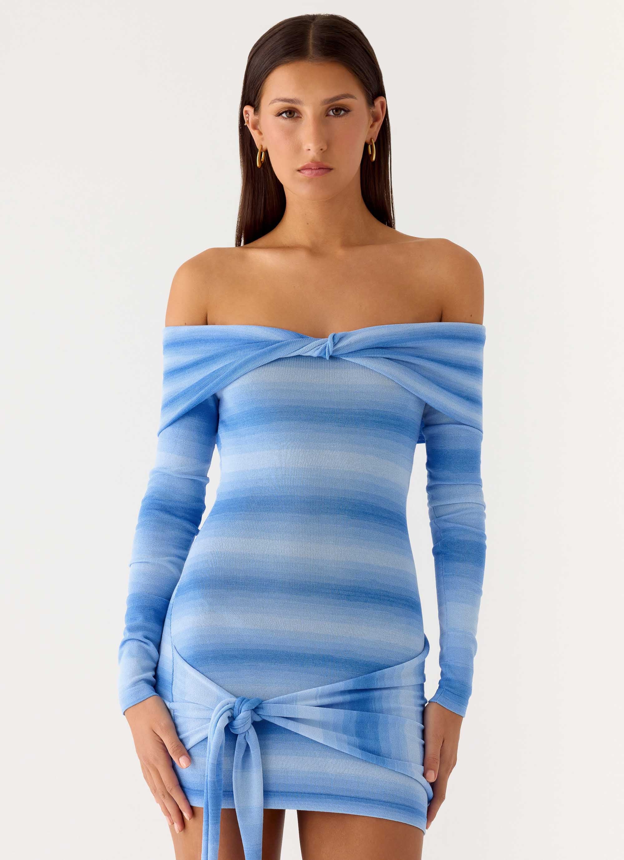 Gomez Bardot Knit Mini Dress - Cerulean - Image 4