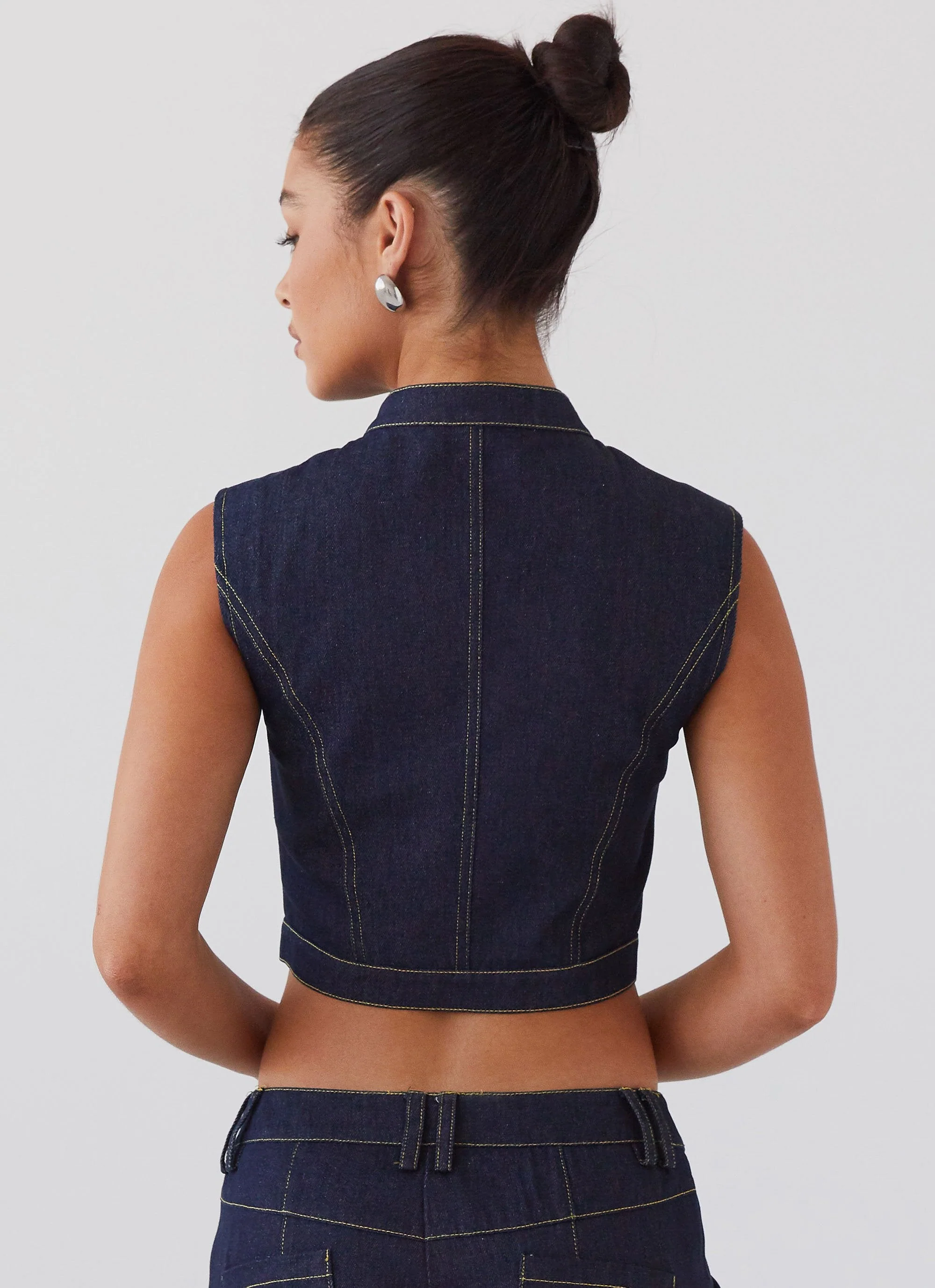 Greedy Denim Buckle Top - Indigo - Image 4