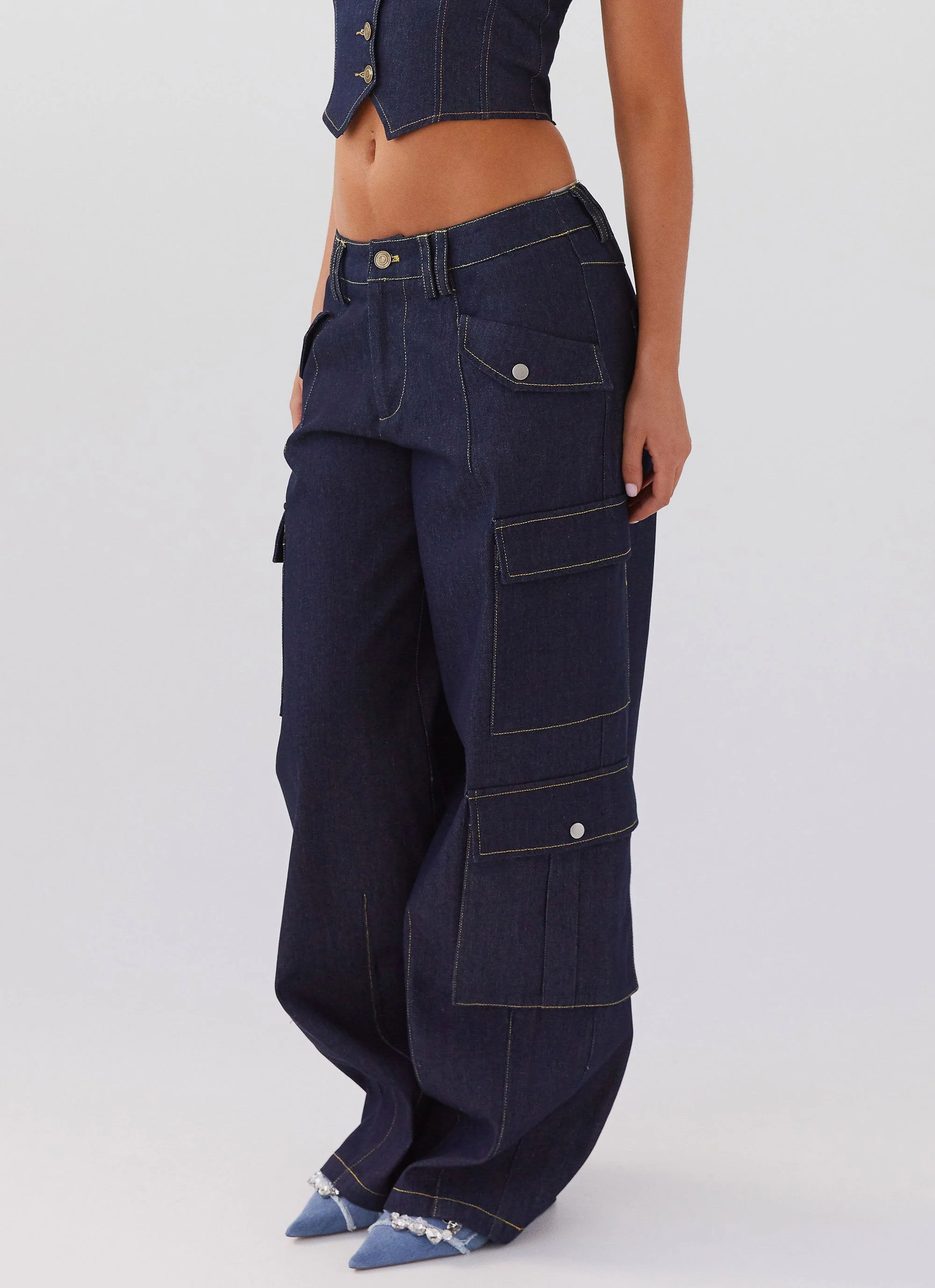 Greedy Denim Cargo Pants - Indigo - Image 2