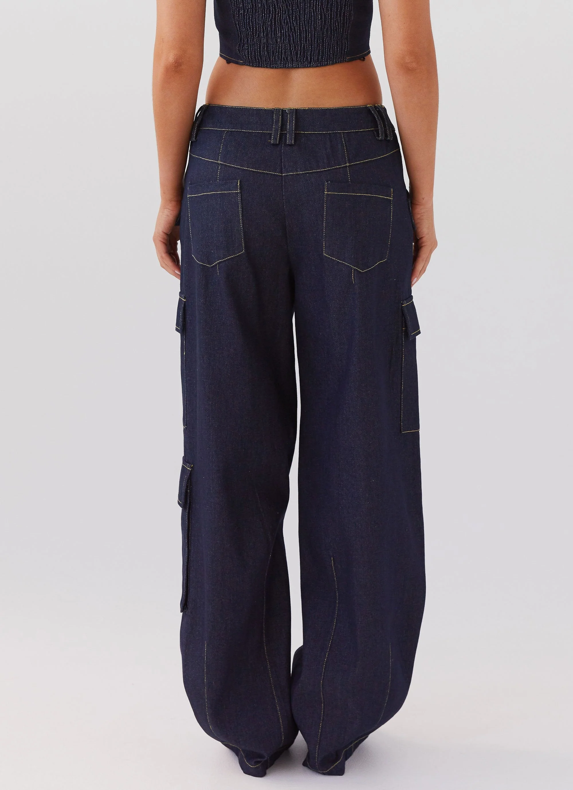 Greedy Denim Cargo Pants - Indigo - Image 3