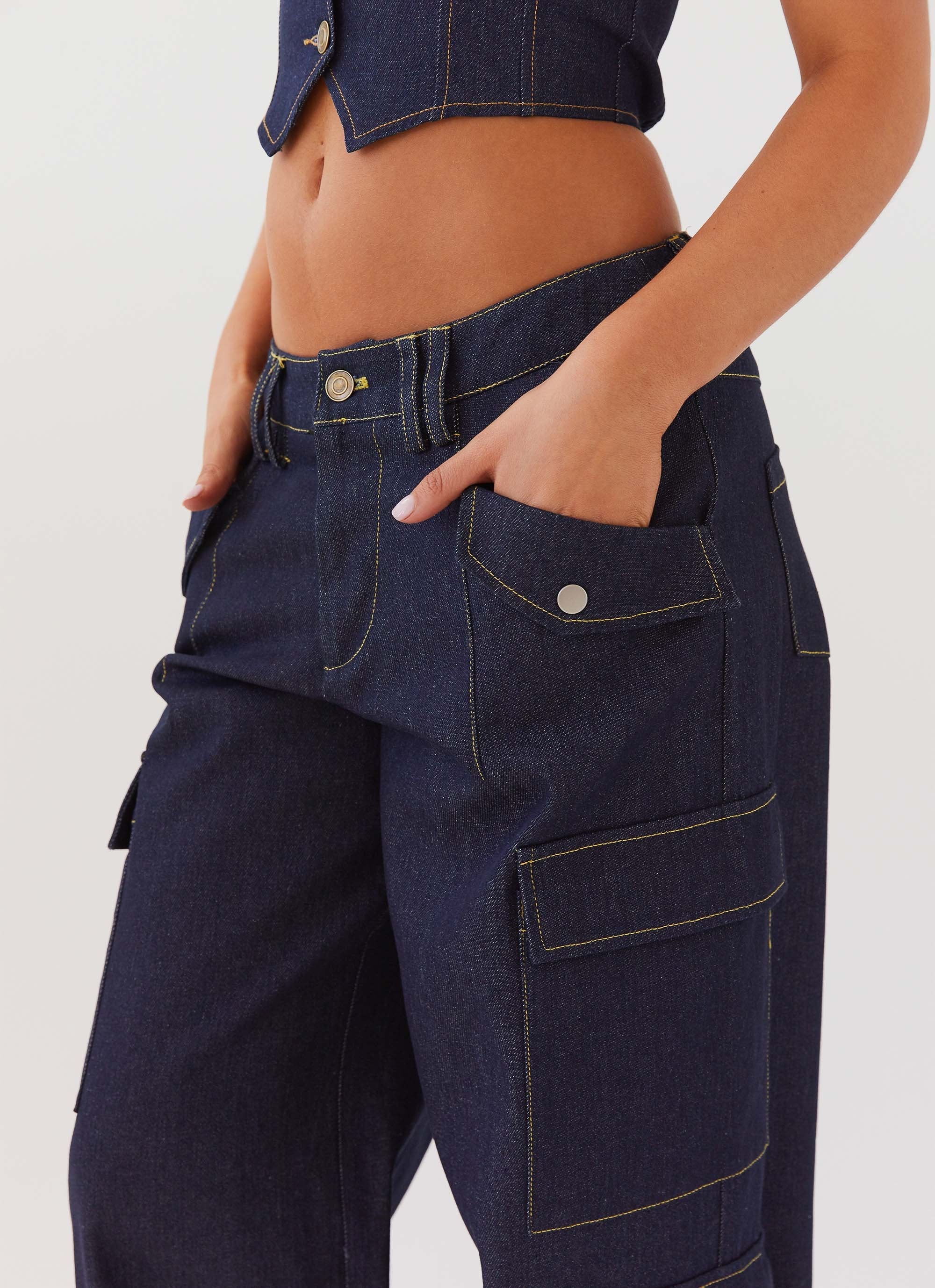Greedy Denim Cargo Pants - Indigo - Image 7