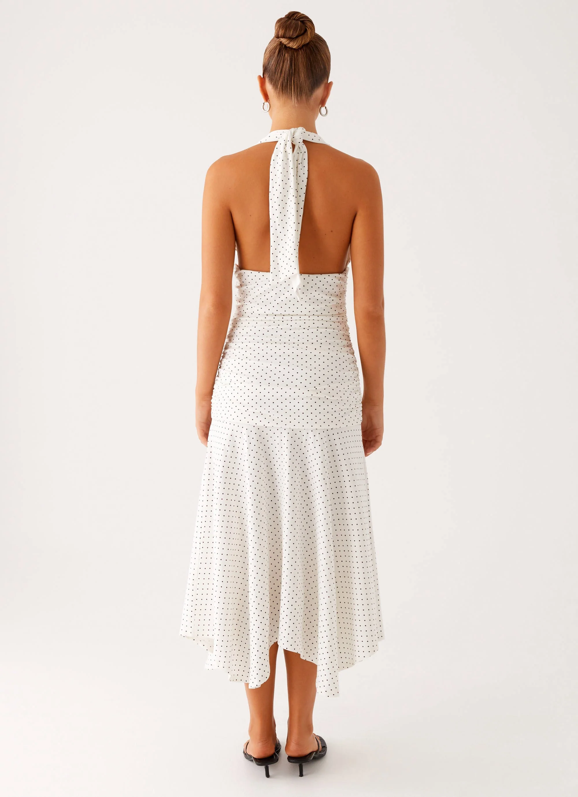 Grettana Halter Neck Midi Dress - White Polka Dot - Image 2