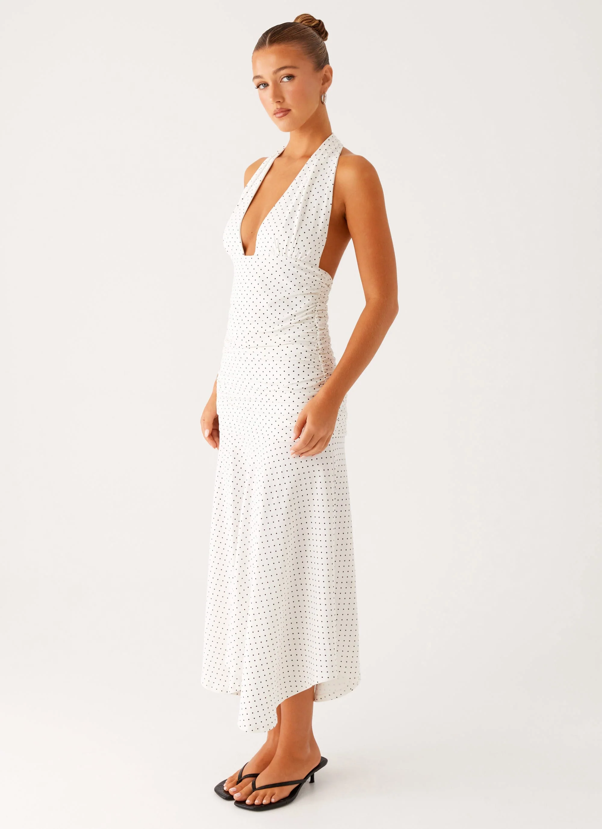 Grettana Halter Neck Midi Dress - White Polka Dot - Image 3