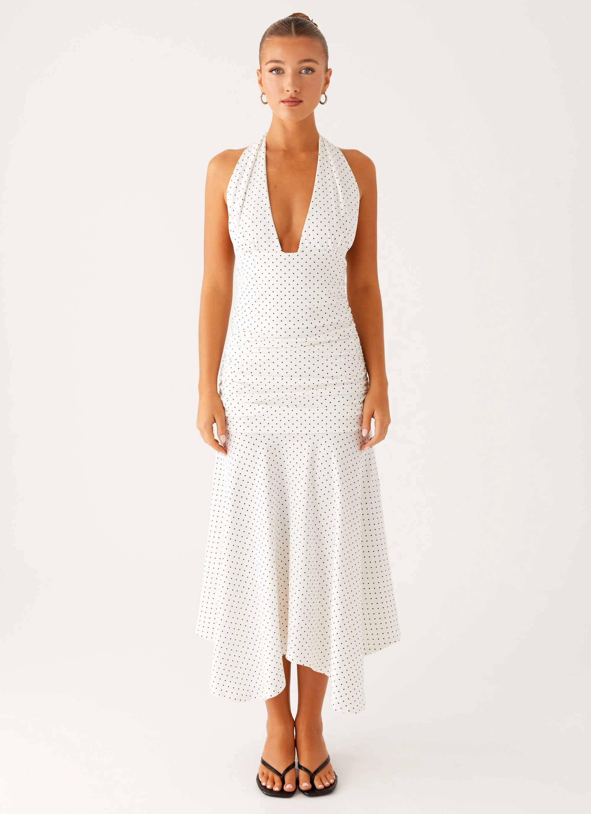 Grettana Halter Neck Midi Dress - White Polka Dot - Image 4