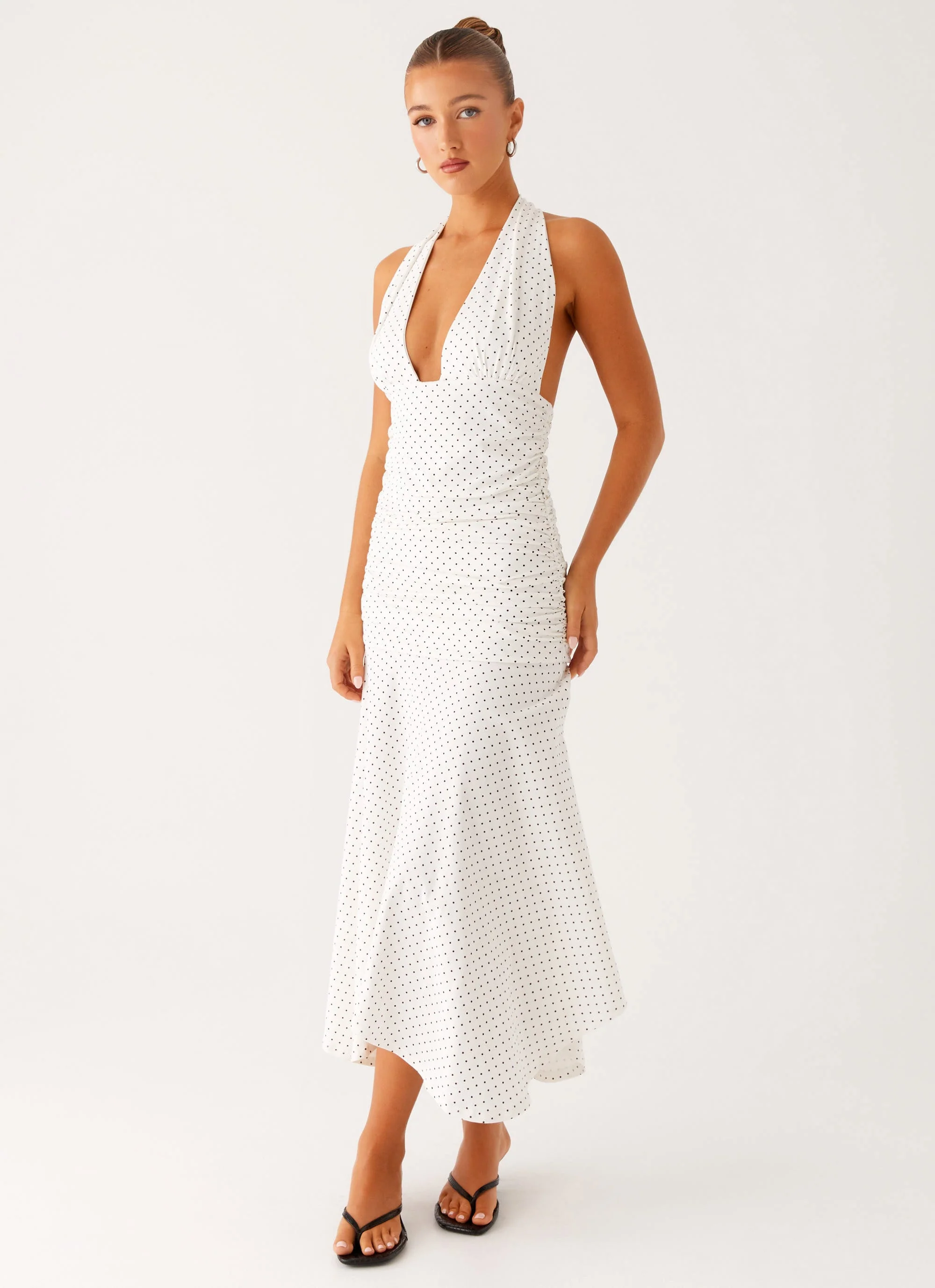 Grettana Halter Neck Midi Dress - White Polka Dot - Image 5