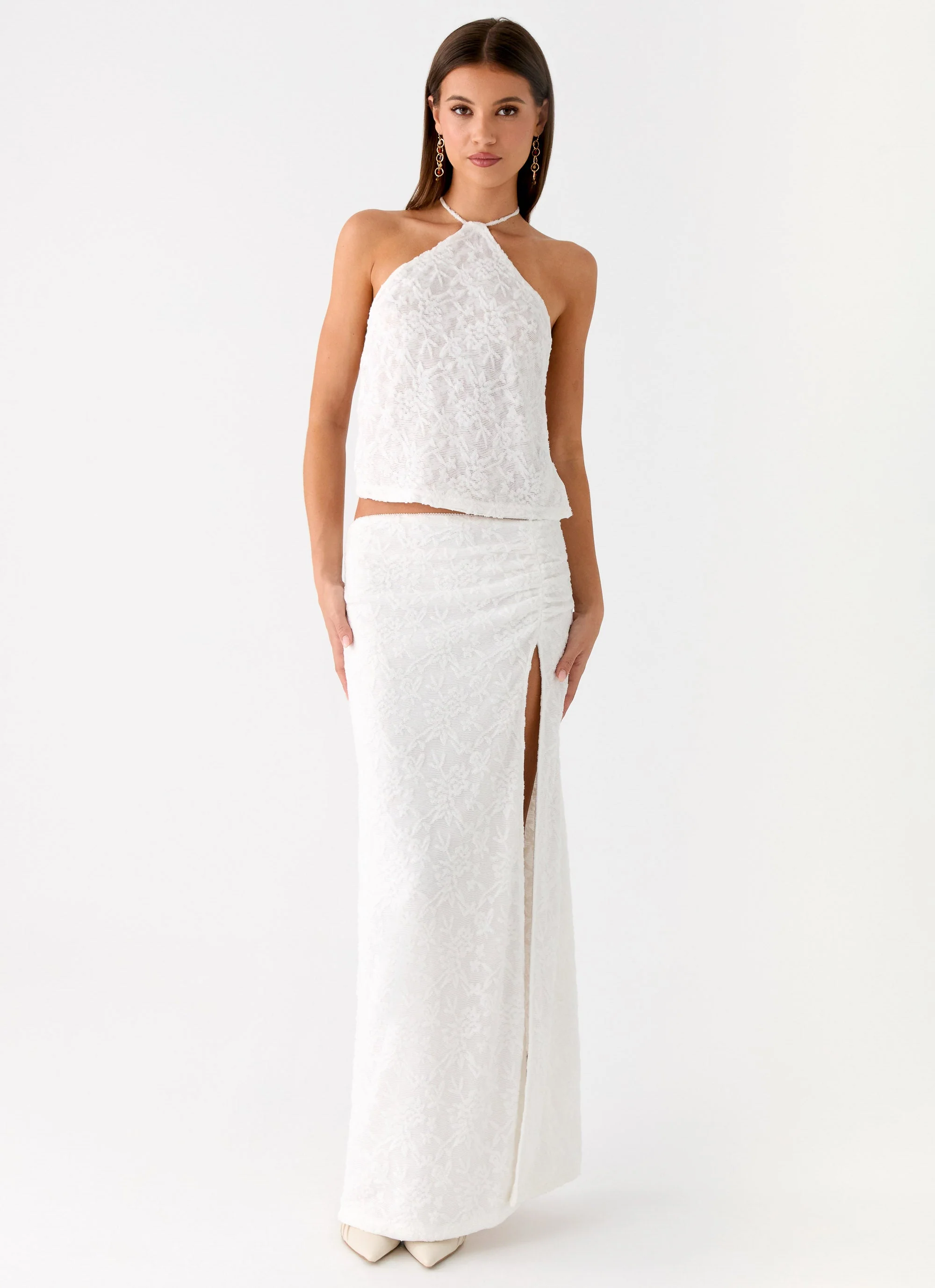 Griff Low Rise Jacquard Maxi Skirt - White - Image 6