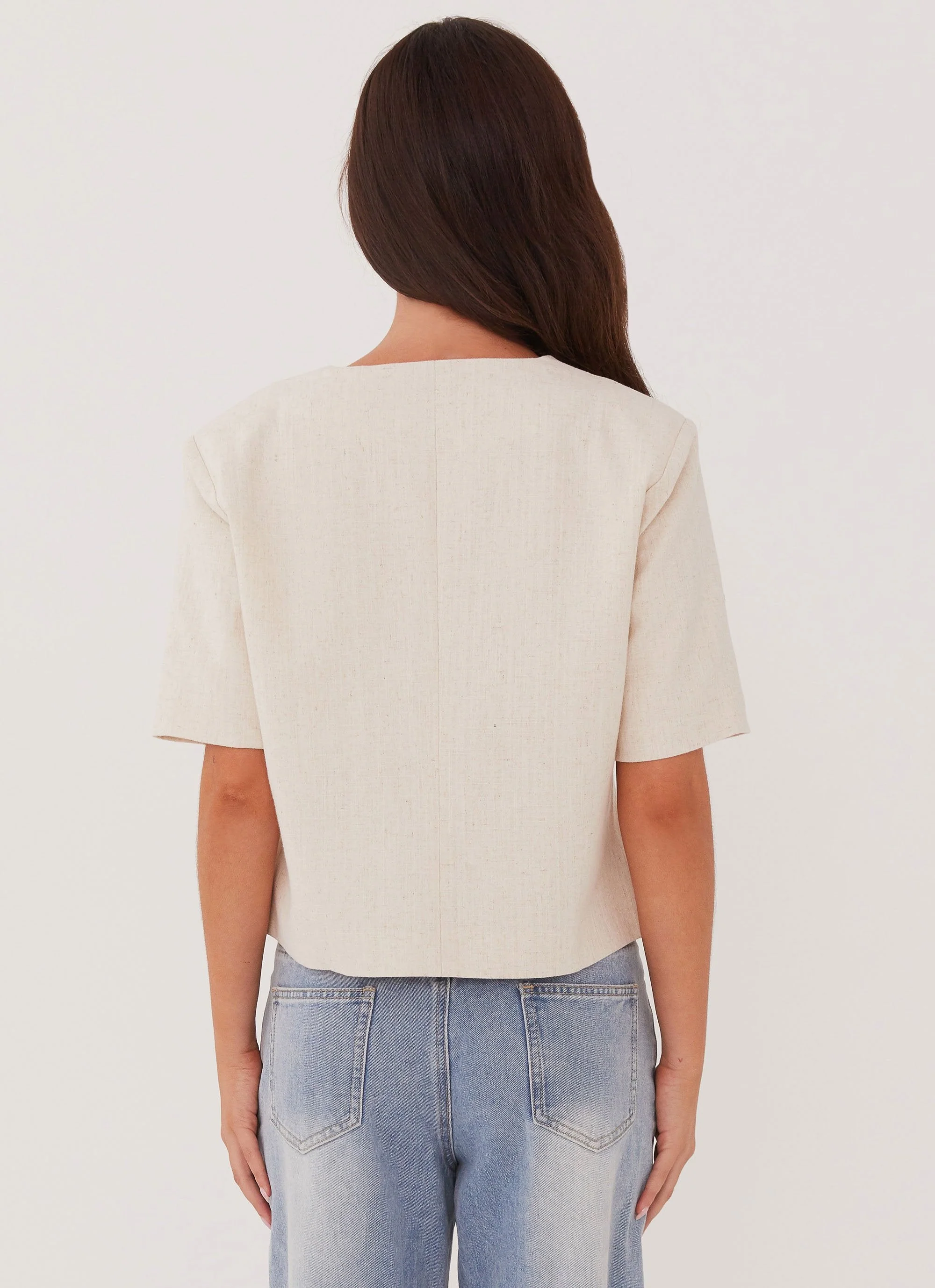 Hacienda Linen Short Sleeve Blazer - Oatmeal - Image 4