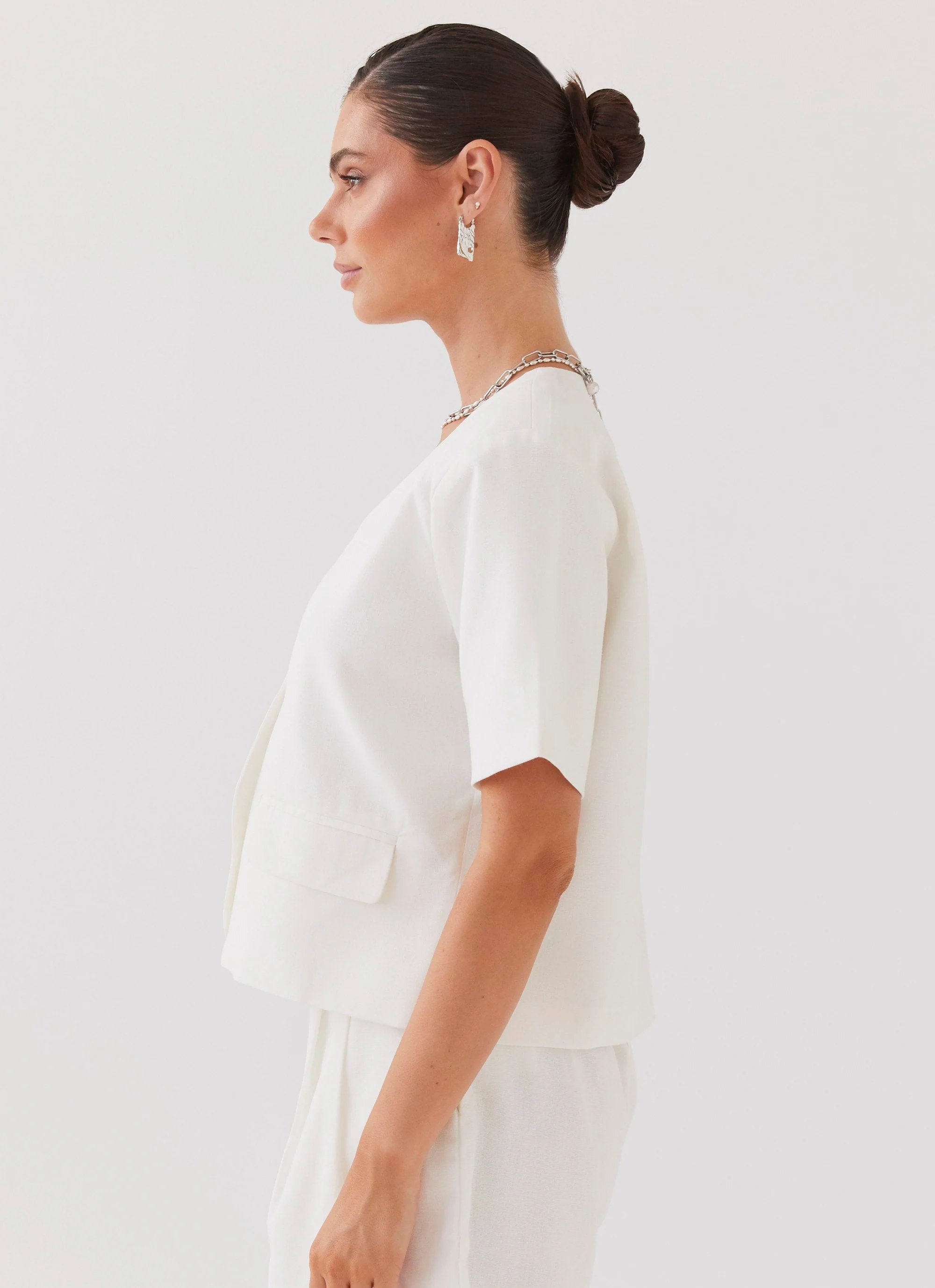 Hacienda Linen Short Sleeve Blazer - White - Image 3
