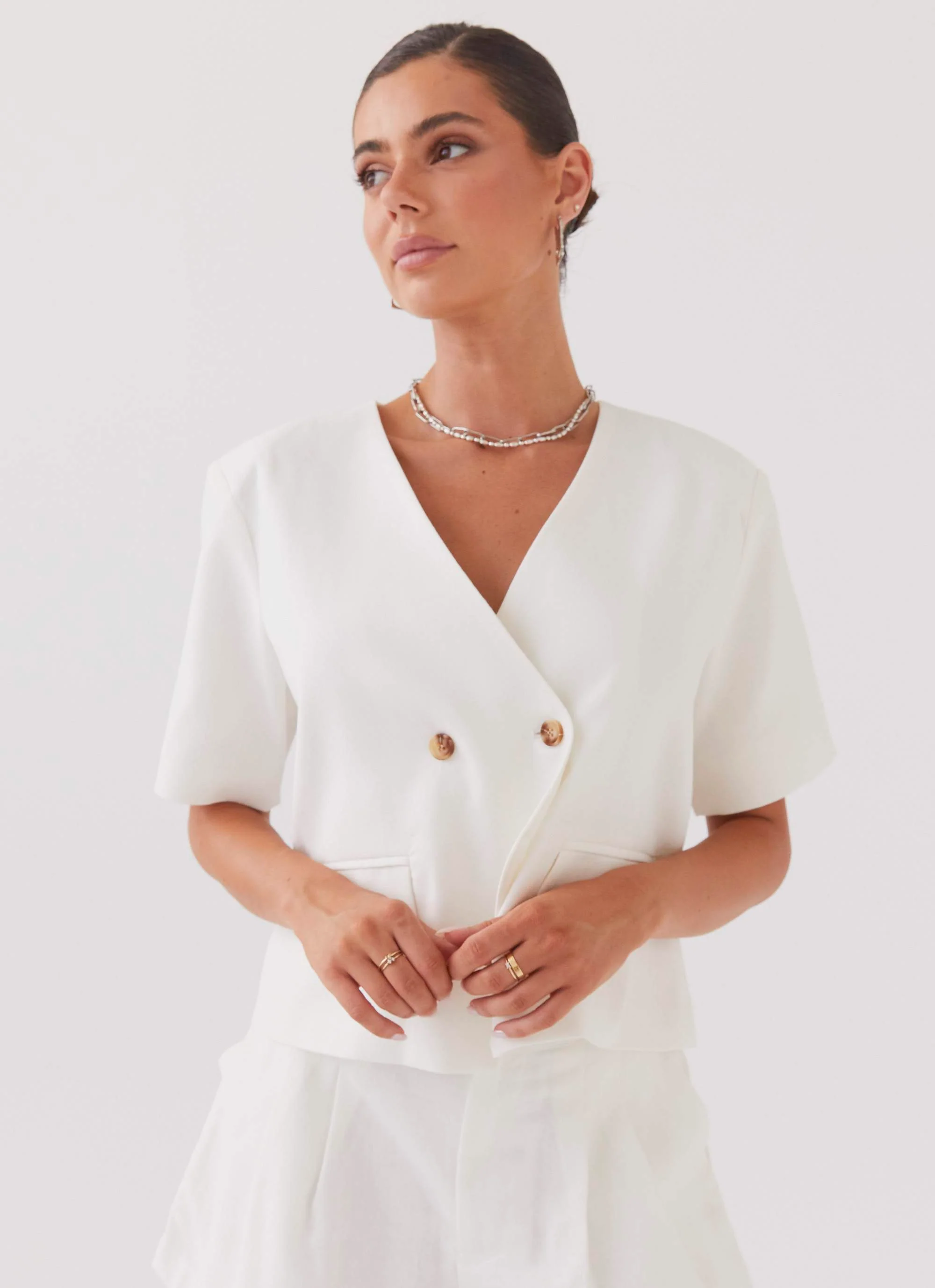 Hacienda Linen Short Sleeve Blazer - White - Image 5
