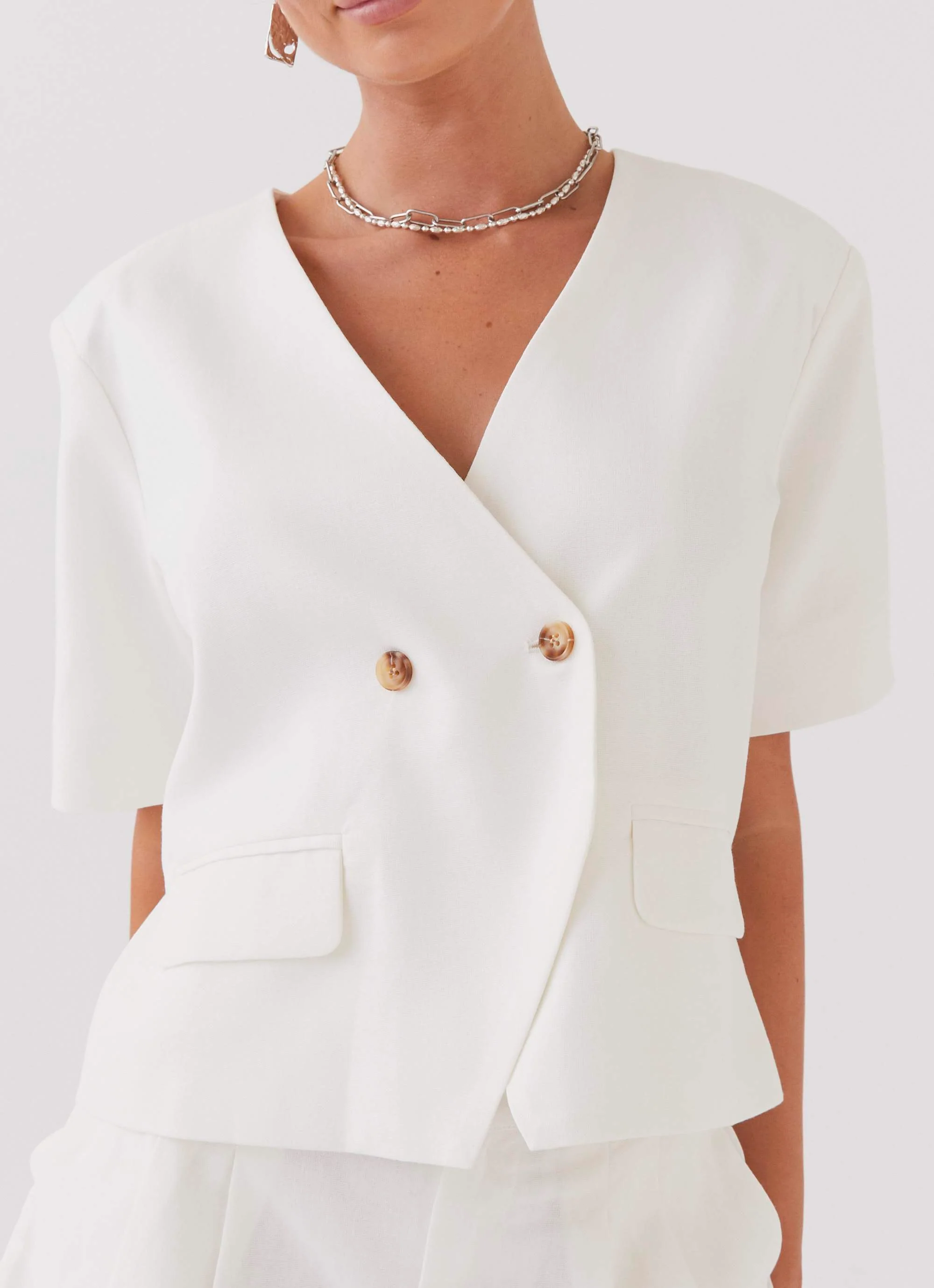 Hacienda Linen Short Sleeve Blazer - White - Image 6