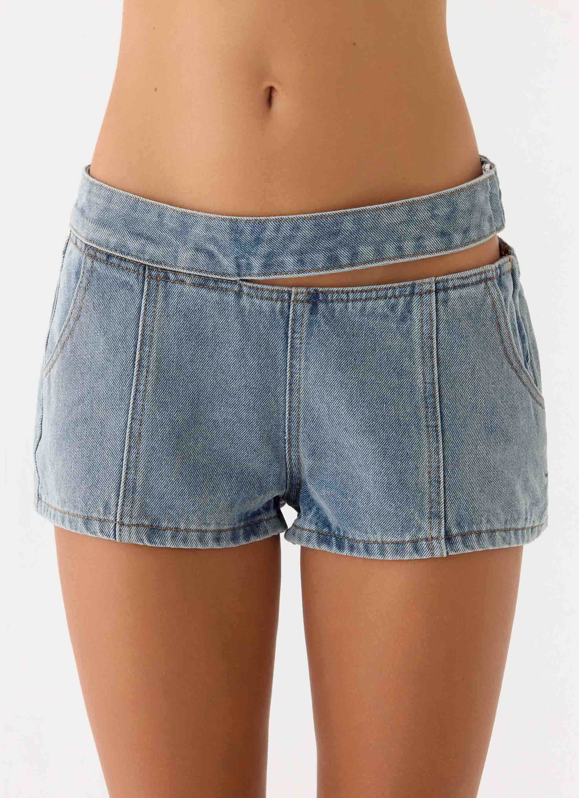 Hadleigh Denim Mini Shorts - Light Denim - Image 5