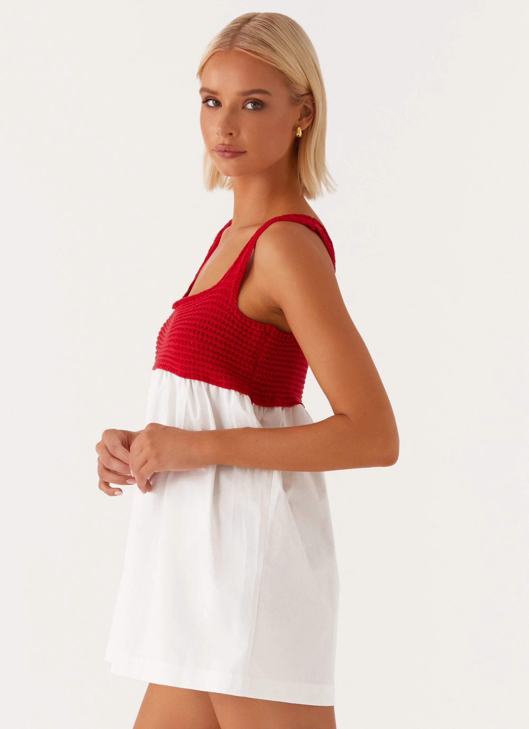 Halona Crochet Babydoll Mini Dress - Red - Image 4