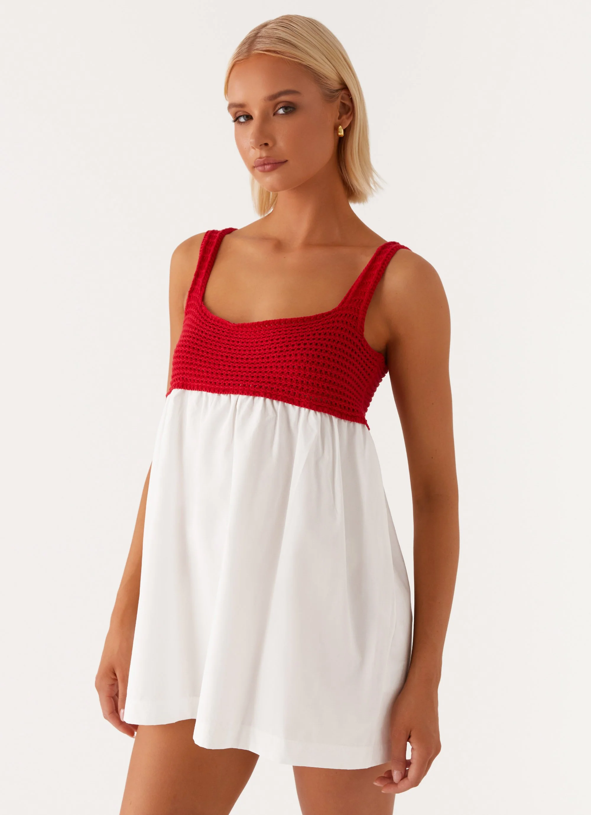 Halona Crochet Babydoll Mini Dress - Red - Image 6