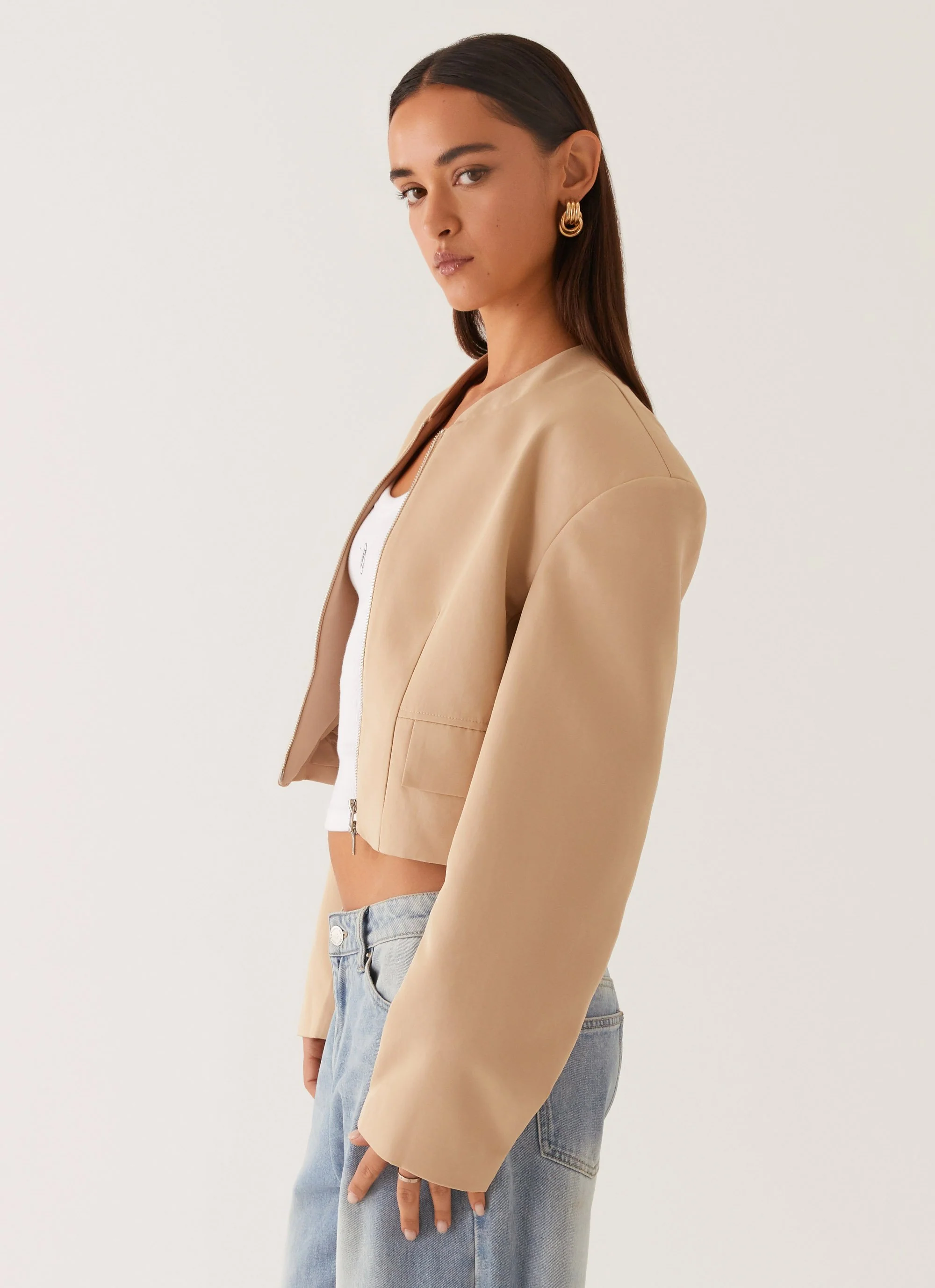 Halyn Cropped Bomber Jacket - Brown - Image 3