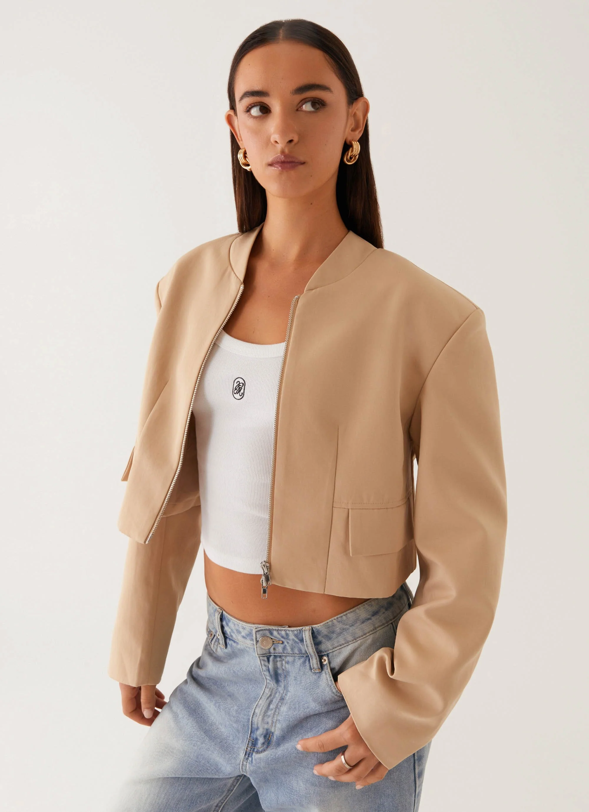 Halyn Cropped Bomber Jacket - Brown - Image 5
