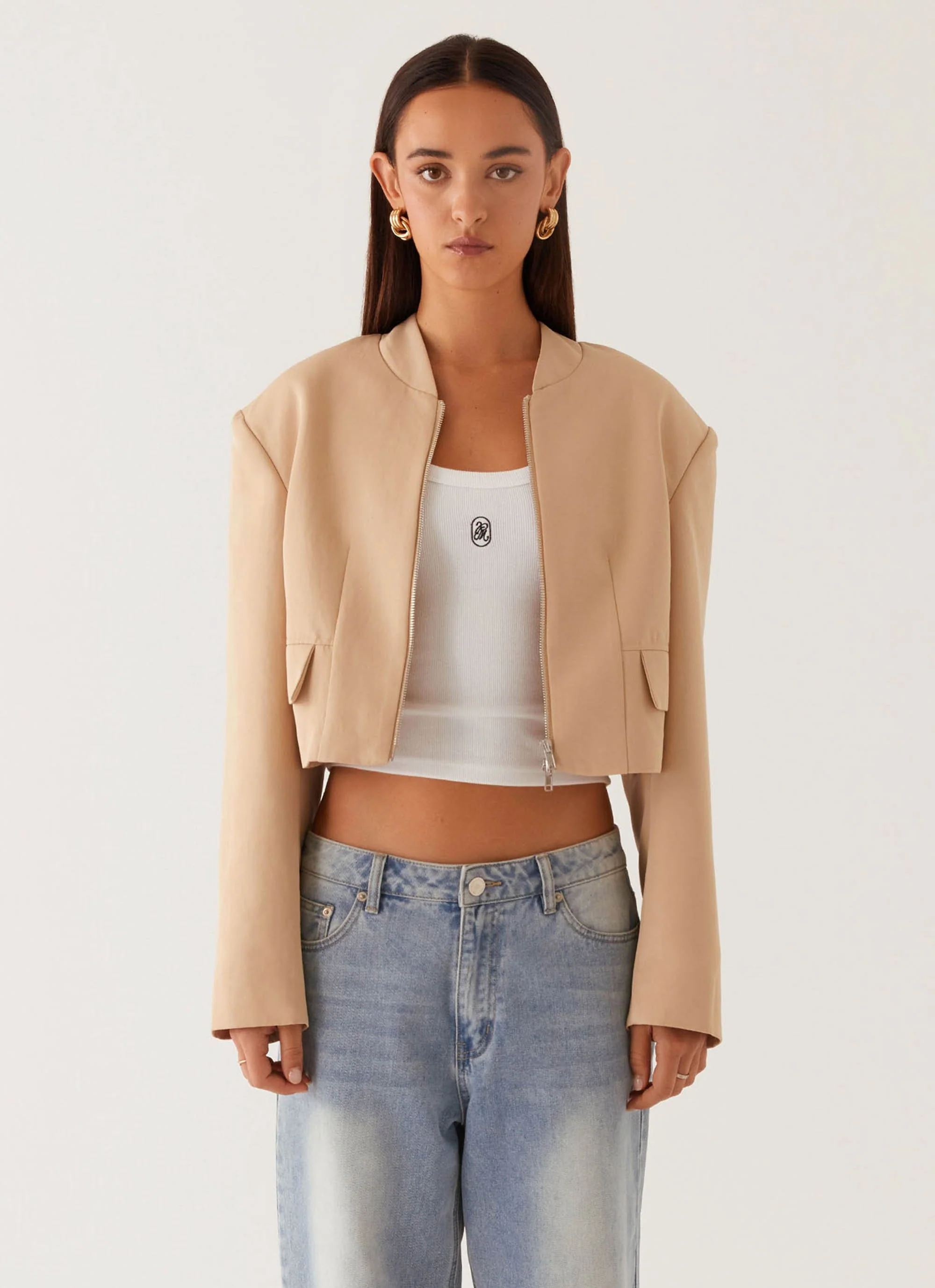 Halyn Cropped Bomber Jacket - Brown - Image 6
