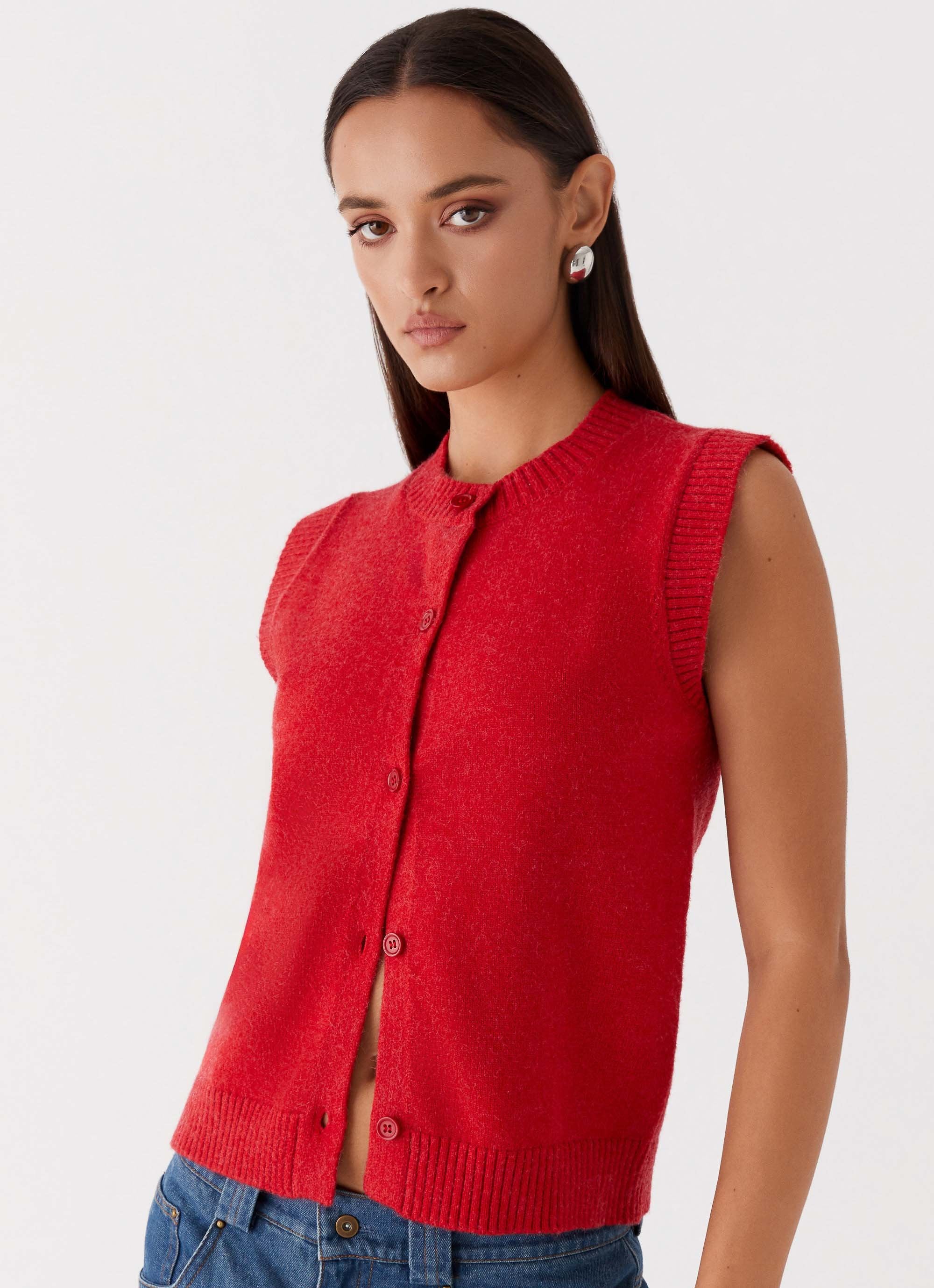 Hanson Knit Vest Top - Red - Image 2