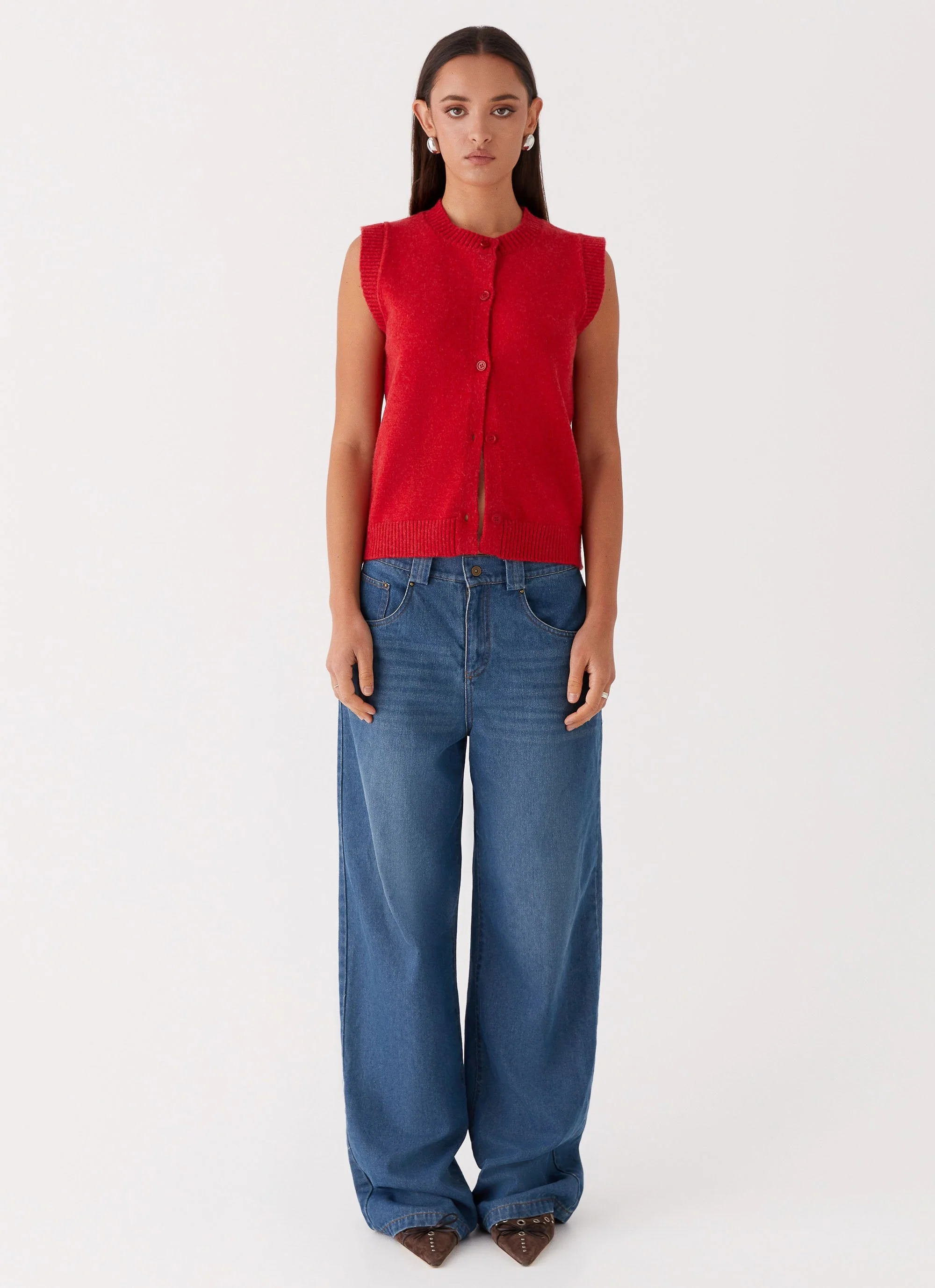 Hanson Knit Vest Top - Red - Image 3