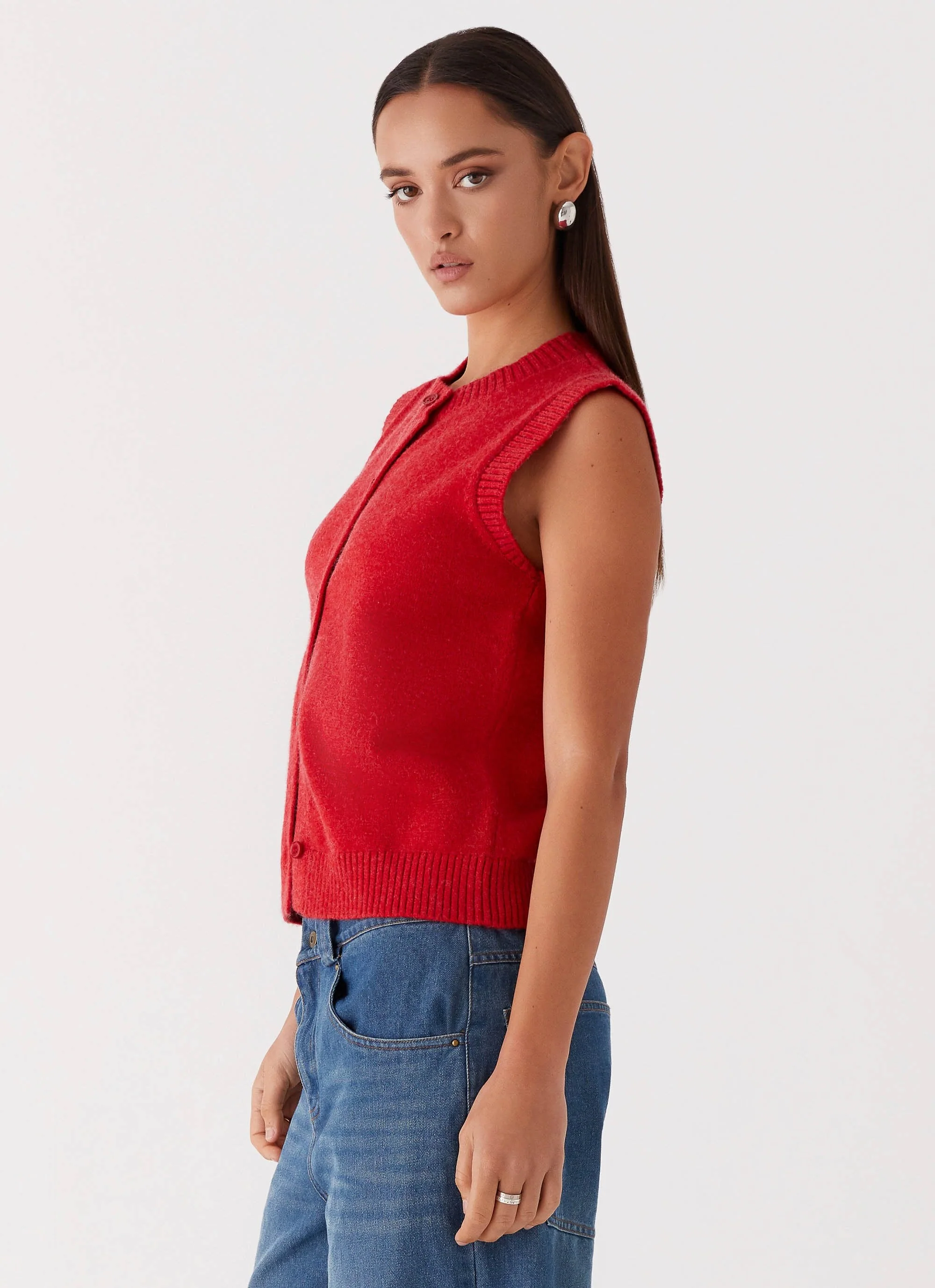 Hanson Knit Vest Top - Red - Image 4