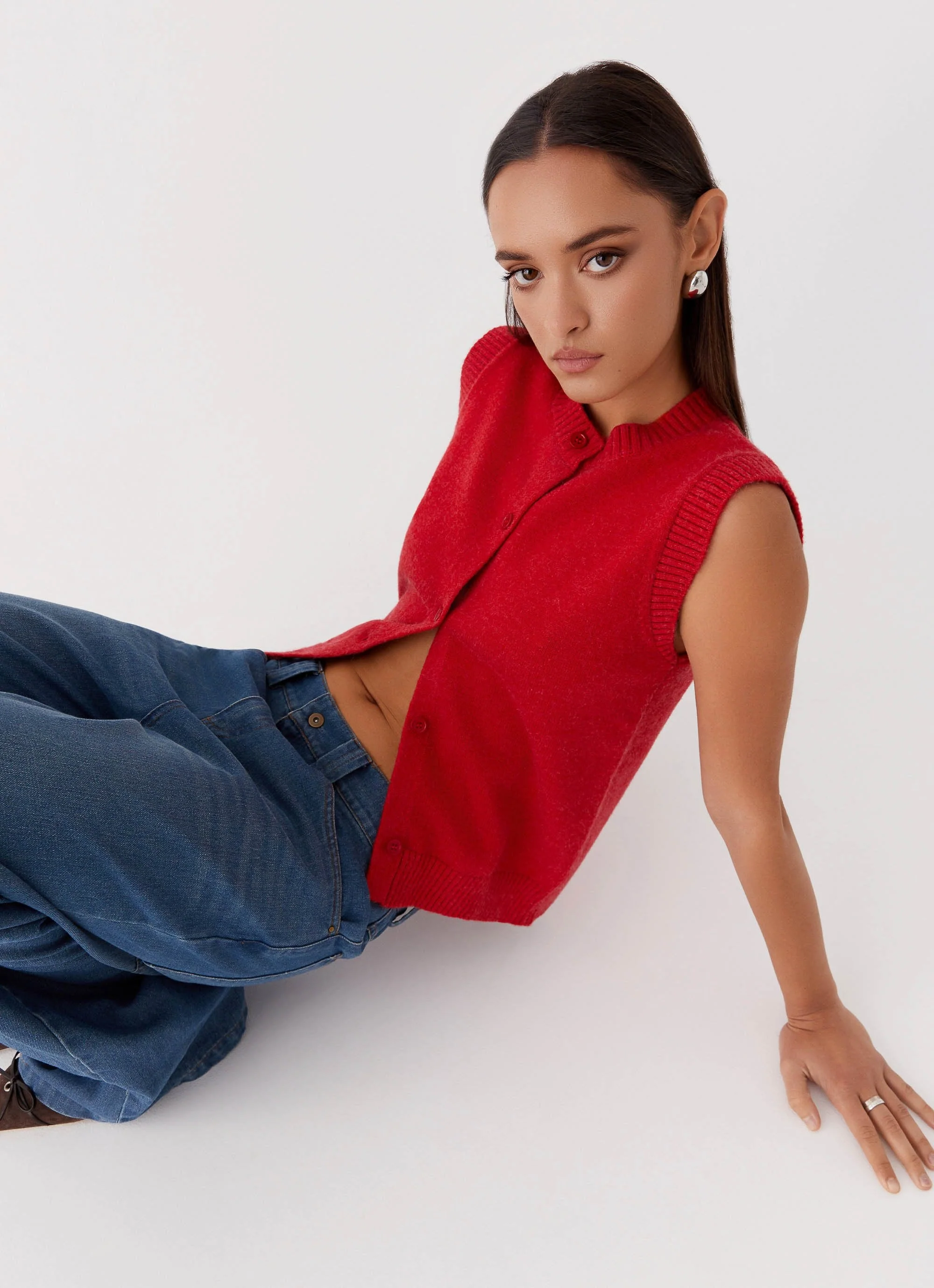Hanson Knit Vest Top - Red - Image 6