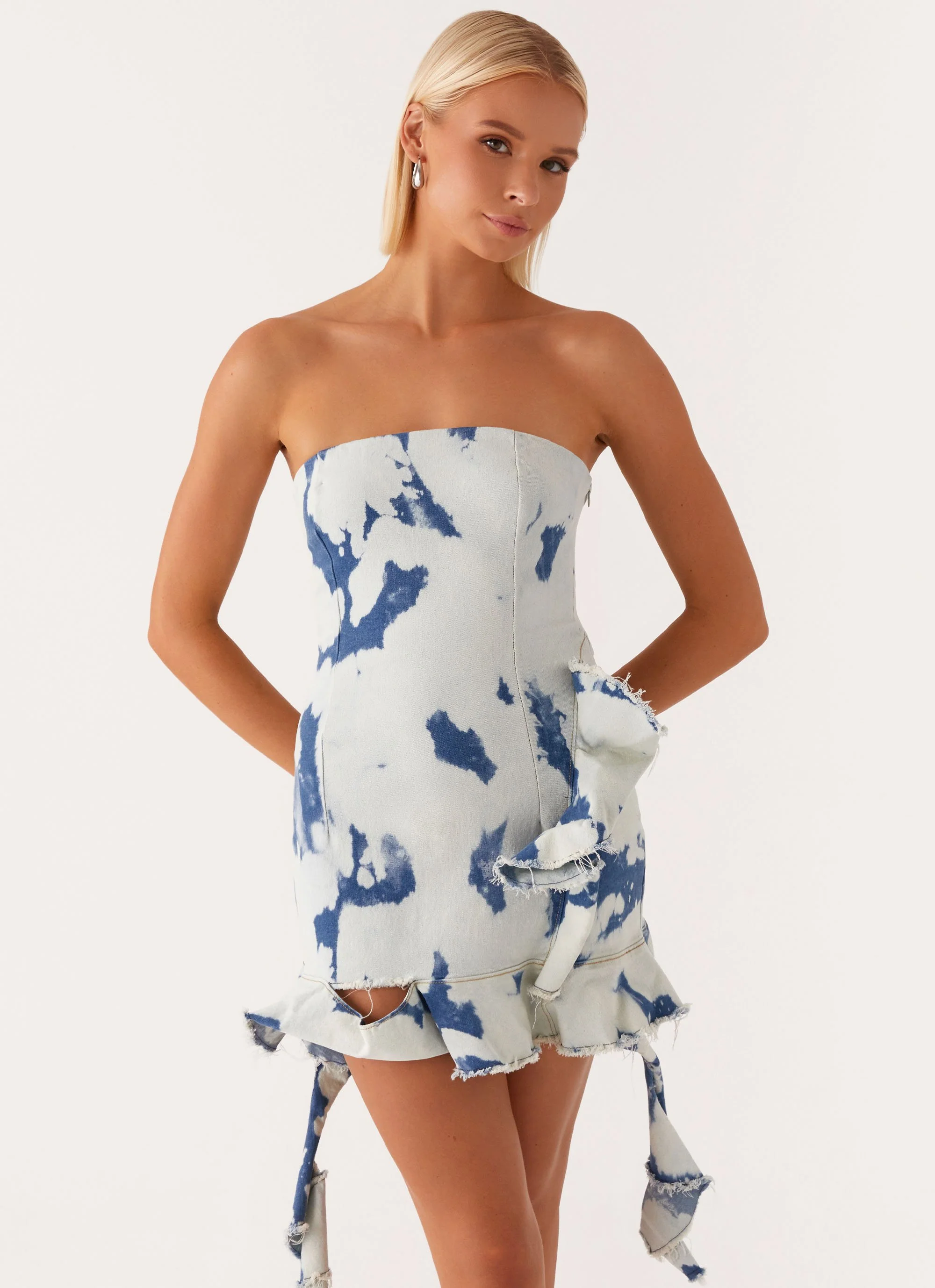 Hard To Handle Mini Dress - Acid Denim Wash - Image 6