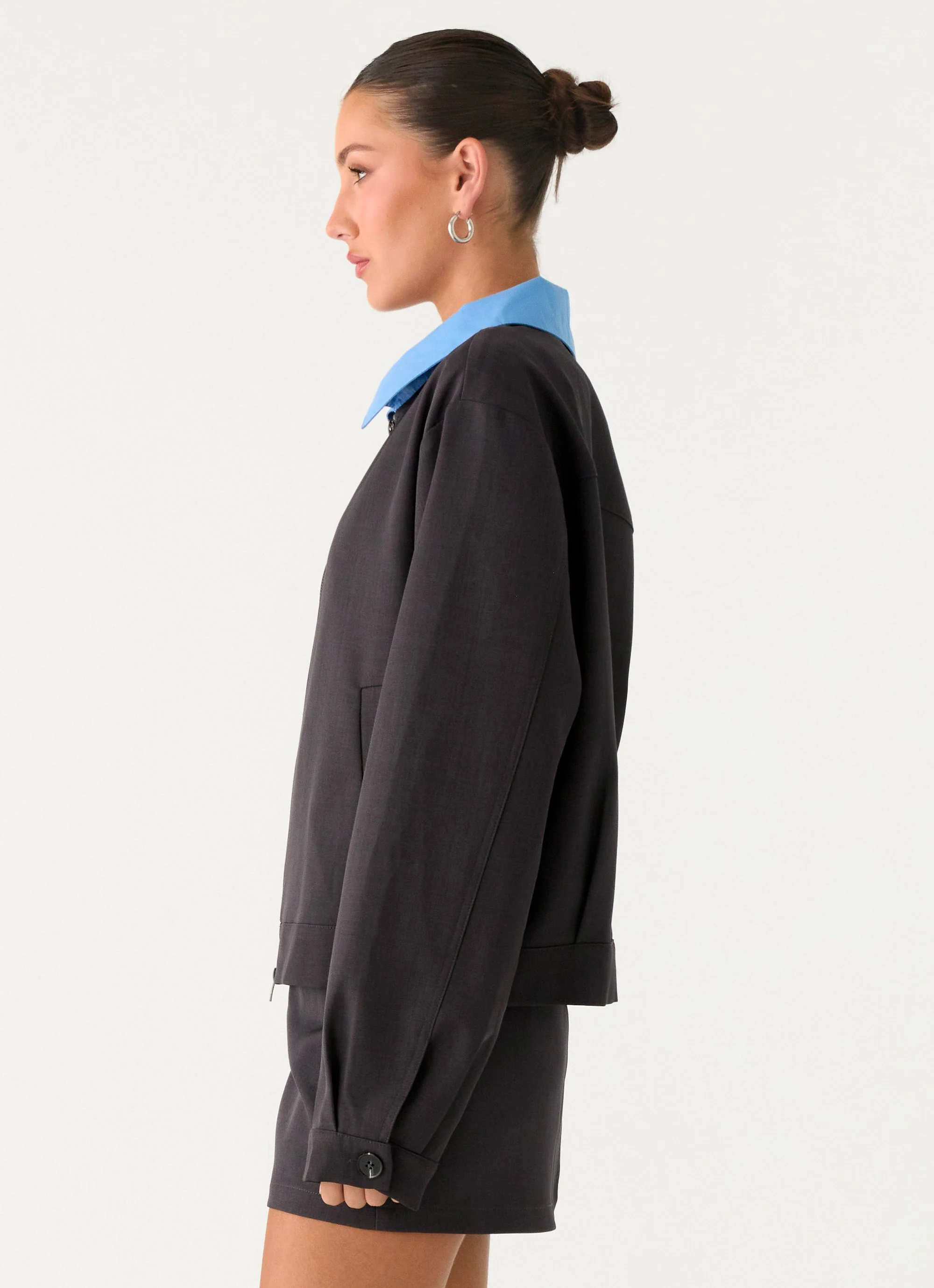 Harlee Poplin Suiting Jacket - Charcoal - Image 2
