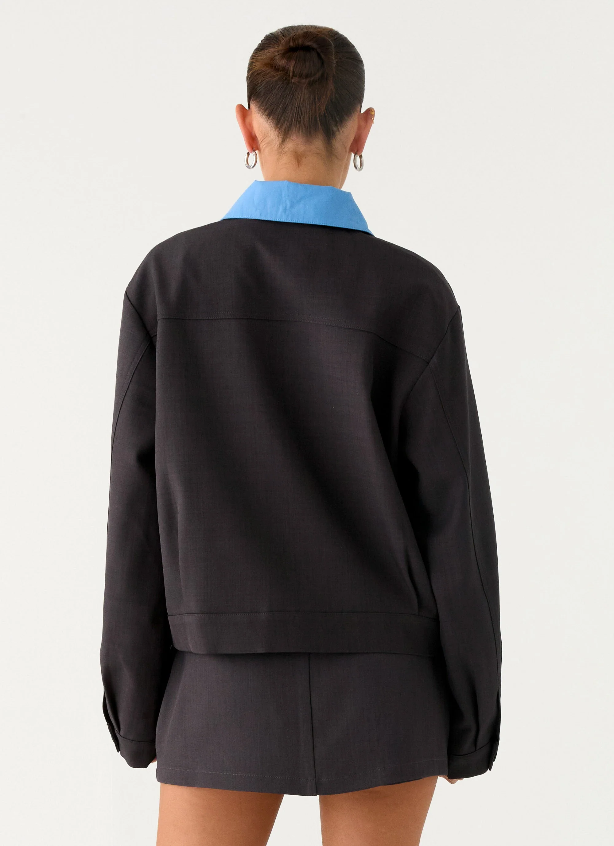 Harlee Poplin Suiting Jacket - Charcoal - Image 3