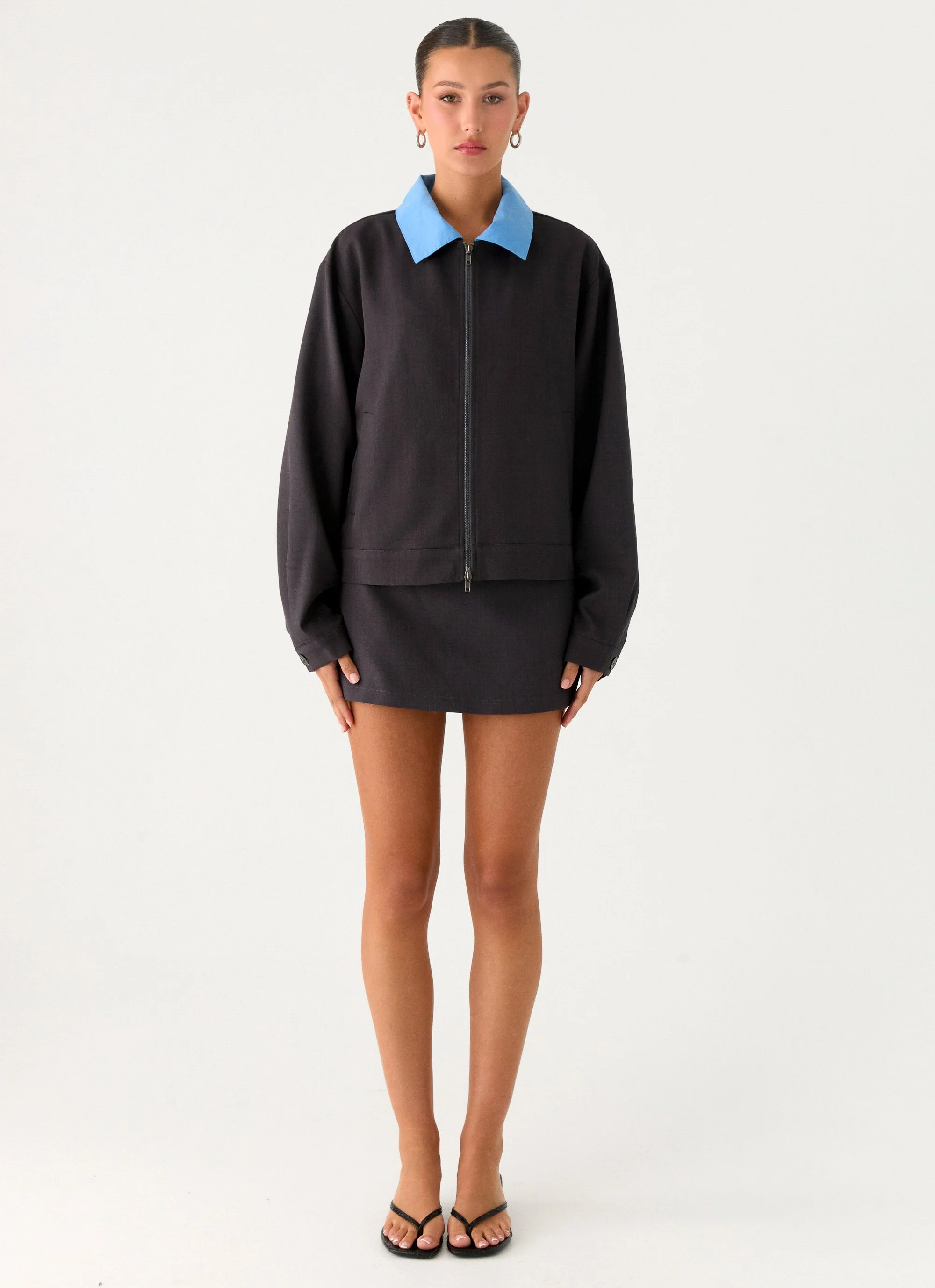 Harlee Poplin Suiting Jacket - Charcoal - Image 5